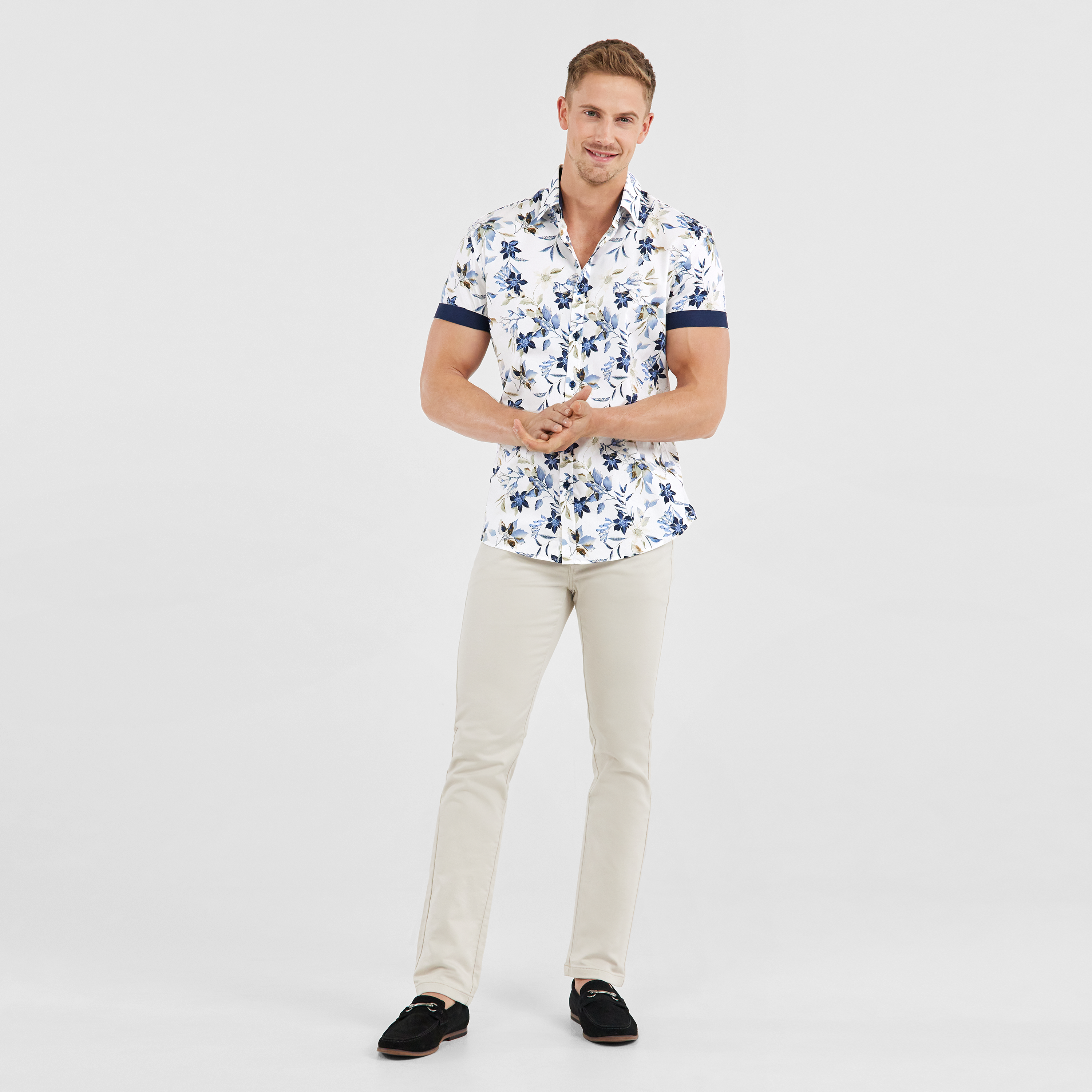 White Horizon Stretch Floral Shirt 