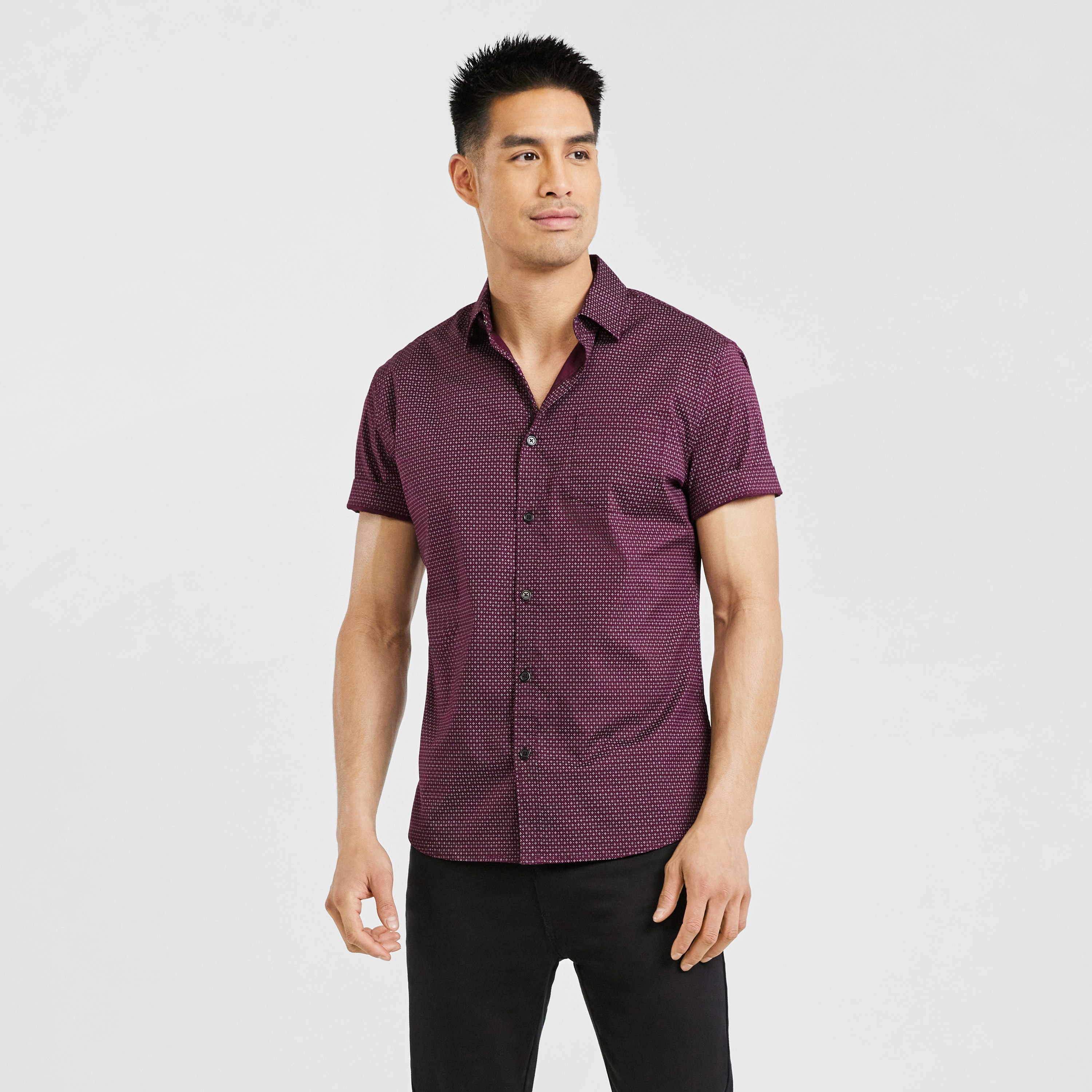 Mens burgundy short sleeve on sale shirt