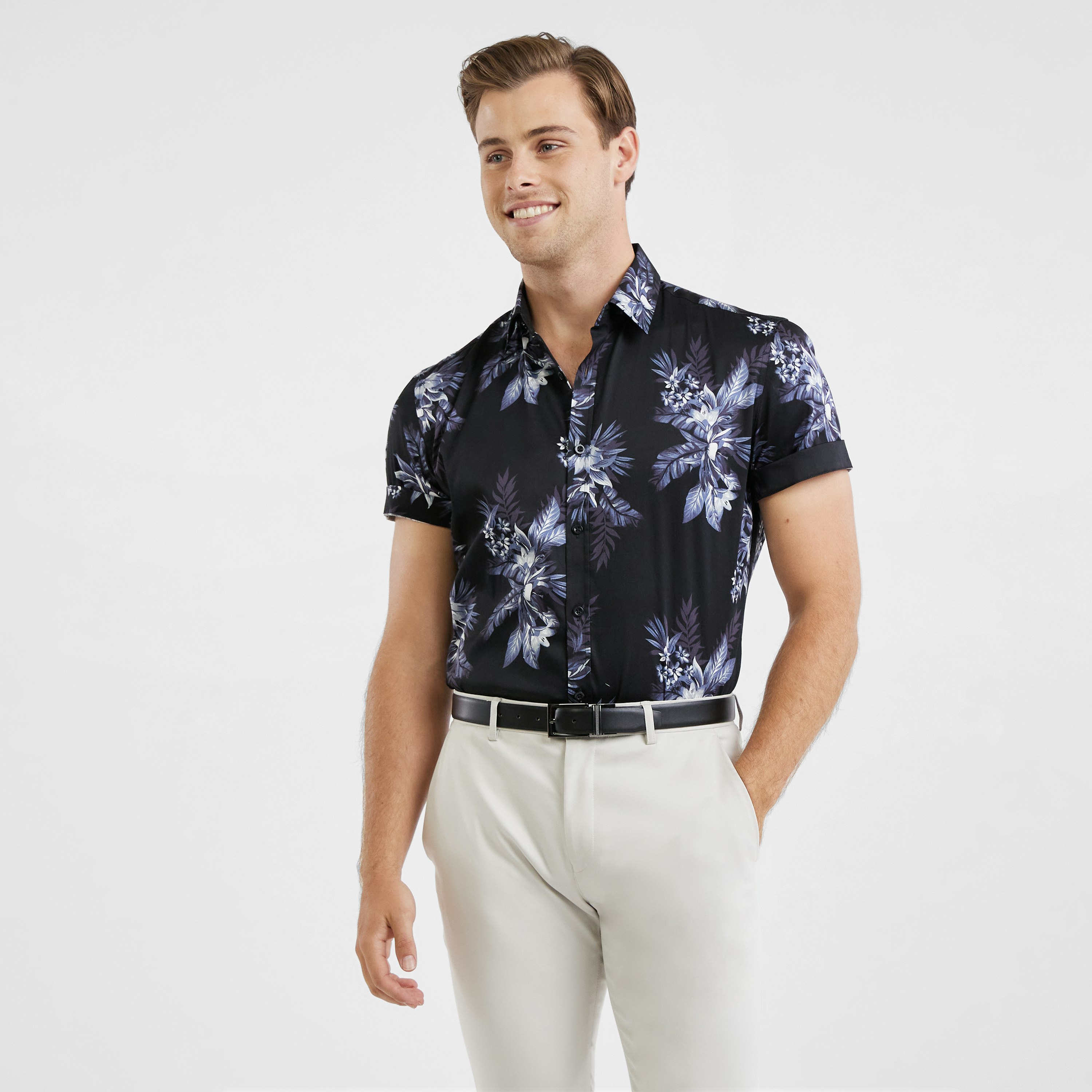 Black Bali Stretch Floral Shirt | Men's Tops | Tarocash AU