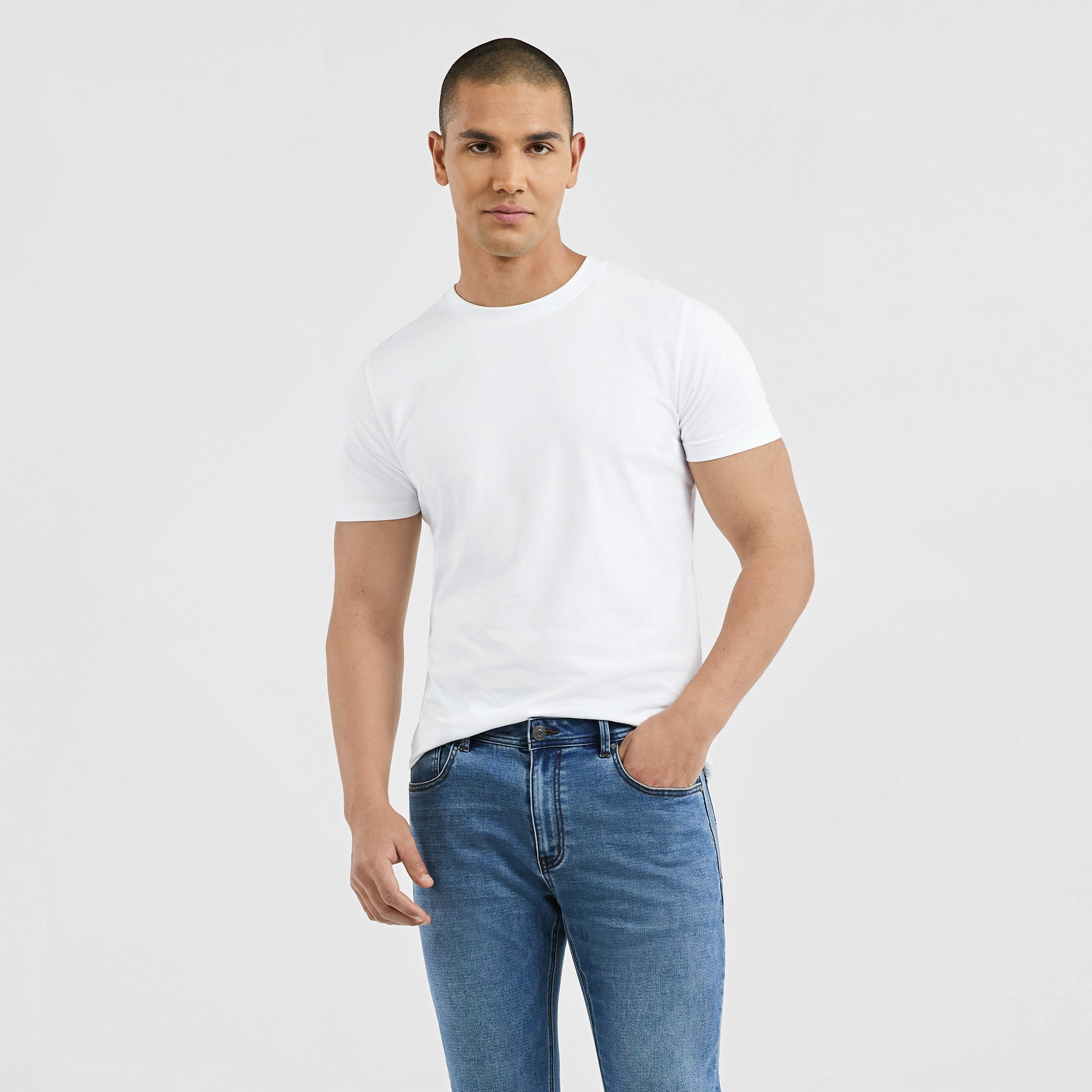 White Pure Cotton Crew Neck T Shirt | Men's Tops | Tarocash NZ