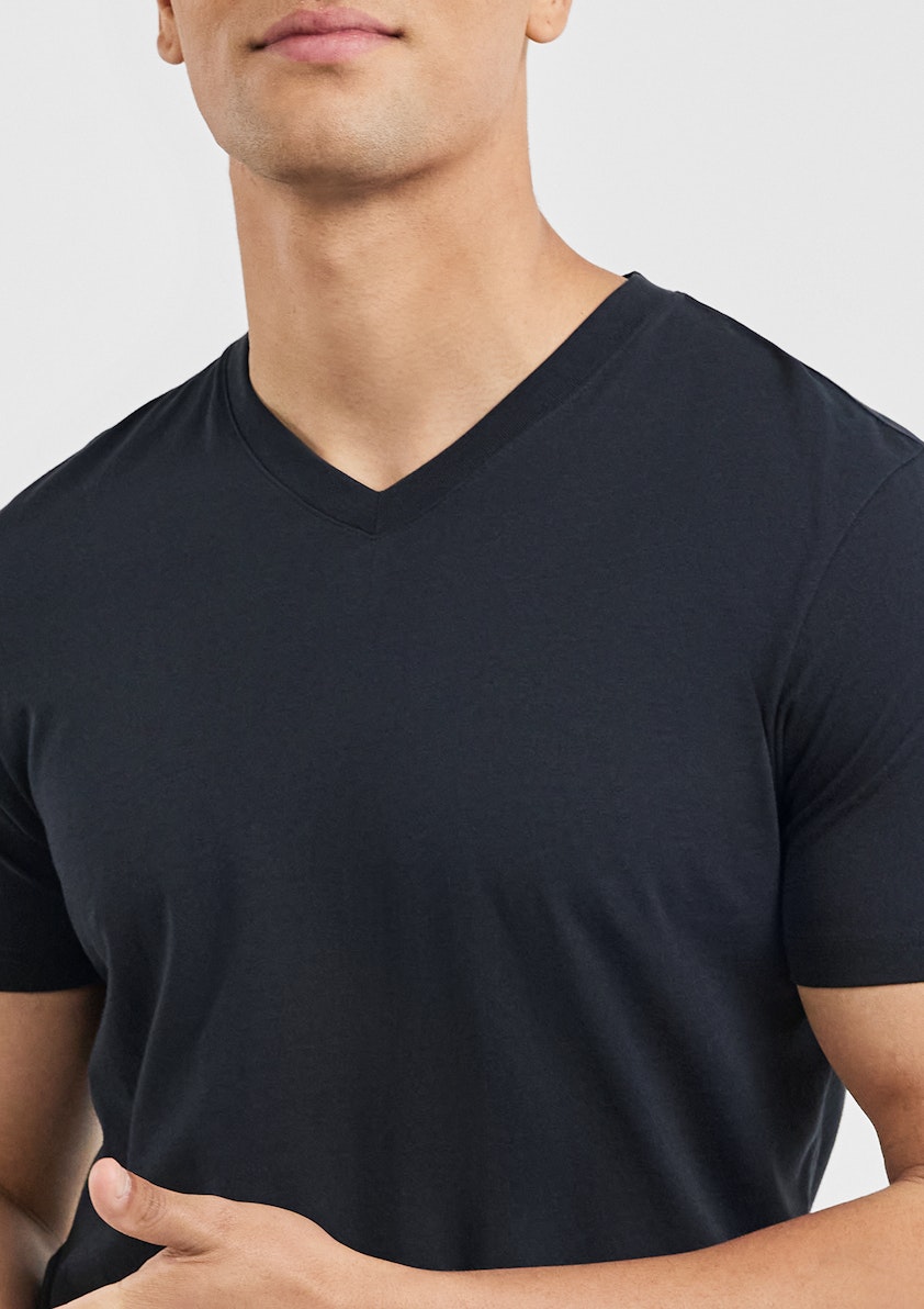 Navy Pure Cotton V Neck T Shirt, Men's Tops