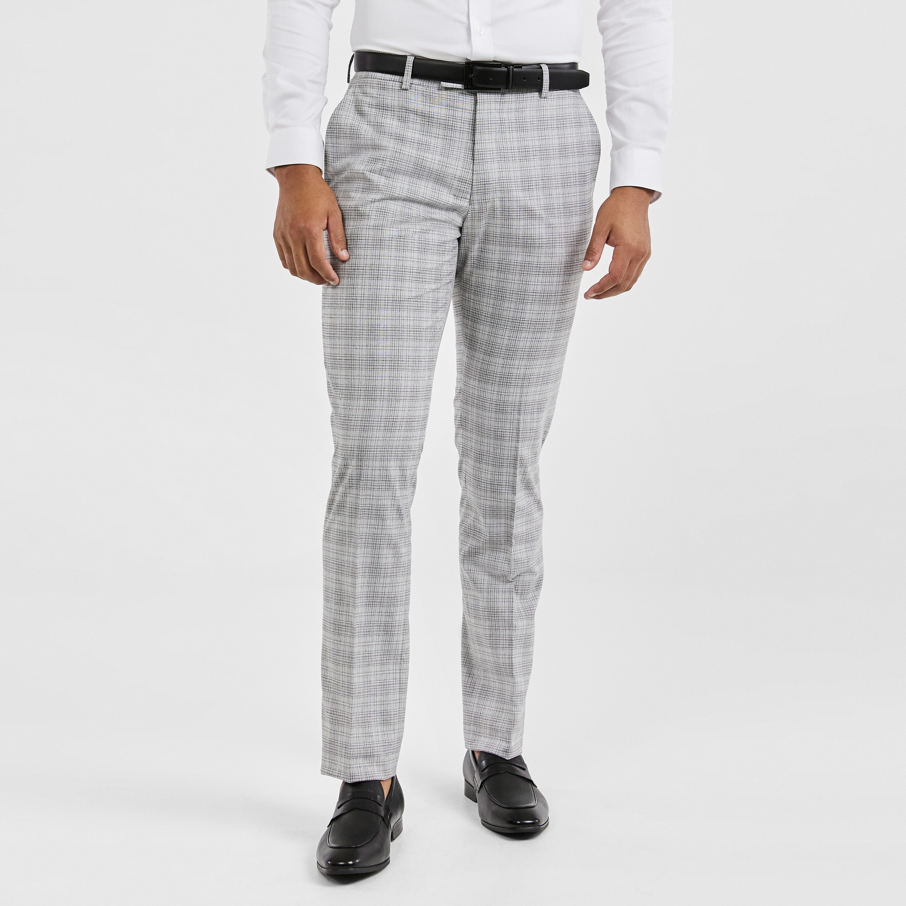 Light Grey Dustin Slim Check Pant | Men's Bottom | Tarocash AU