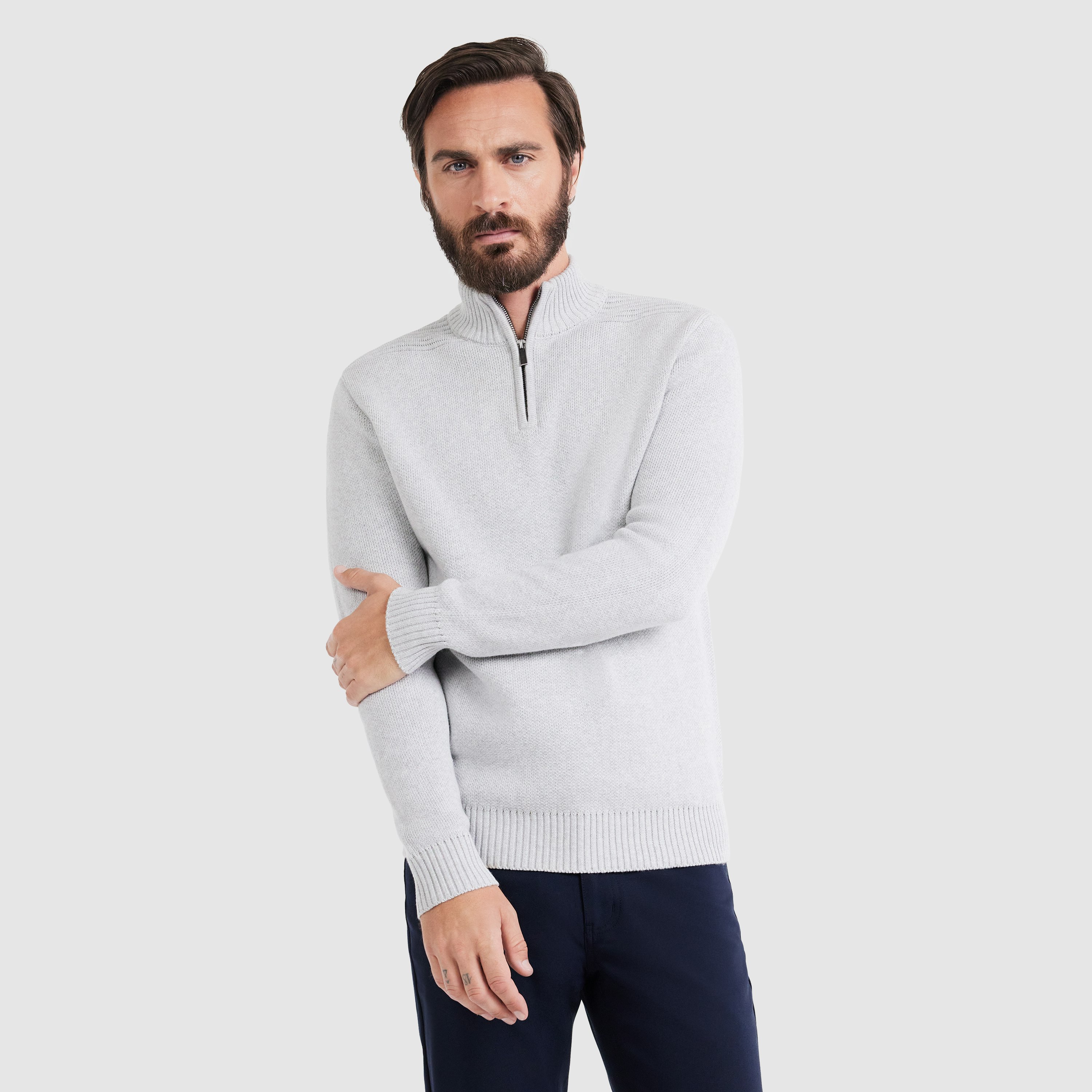 Light Grey Claremont Zip Neck Knit Men's Tops Tarocash AU