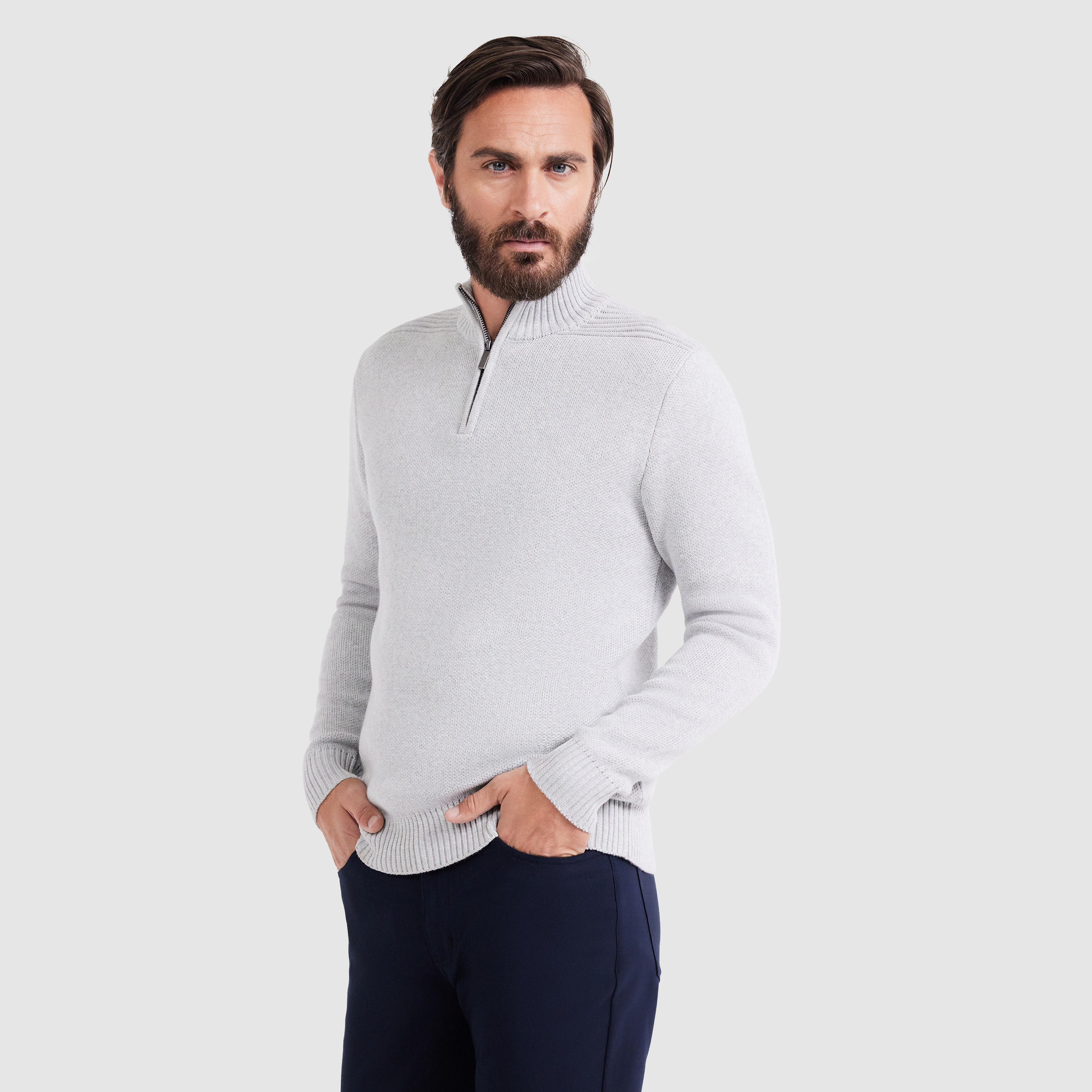 Light Grey Claremont Zip Neck Knit Men's Tops Tarocash AU