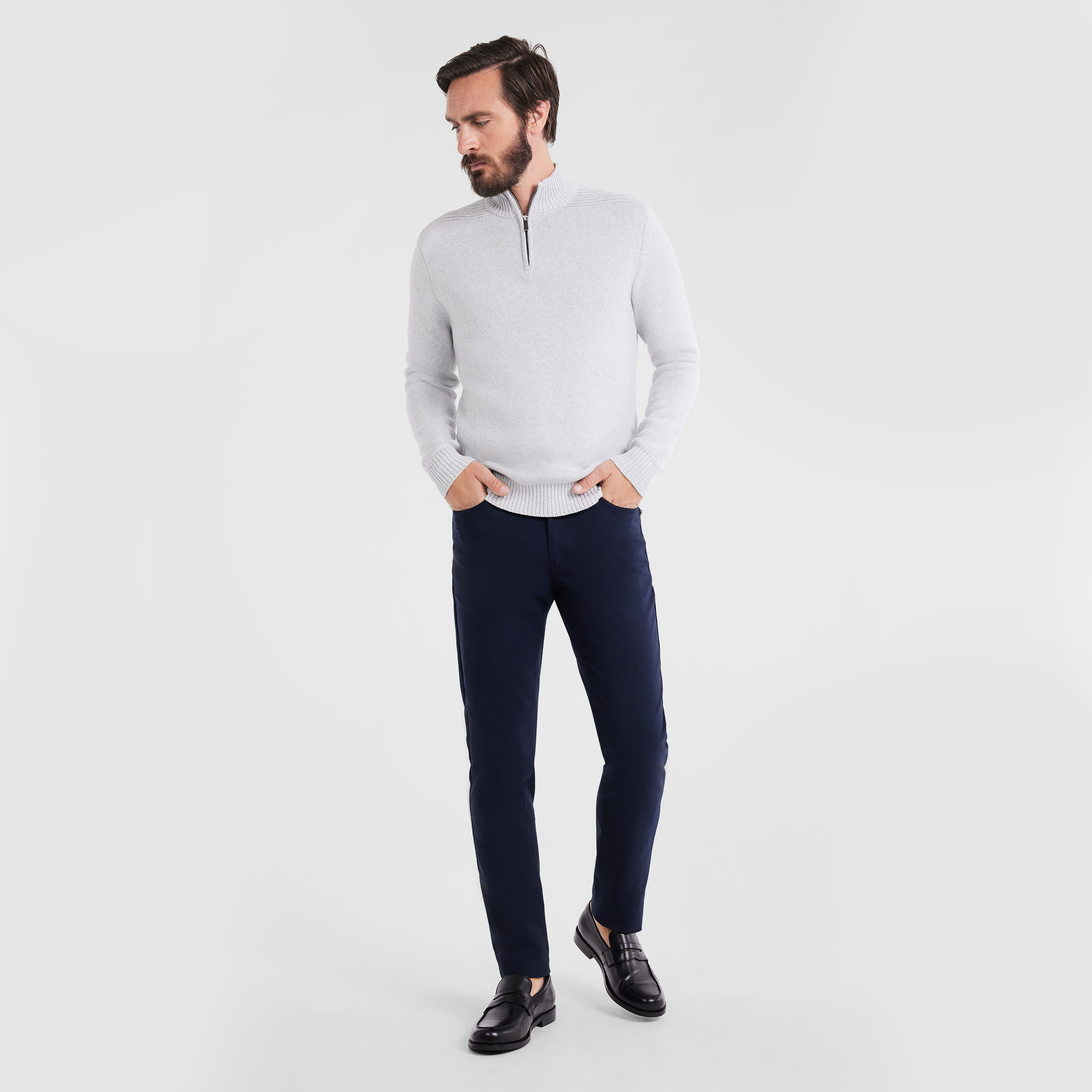 Light Grey Claremont Zip Neck Knit Men's Tops Tarocash AU