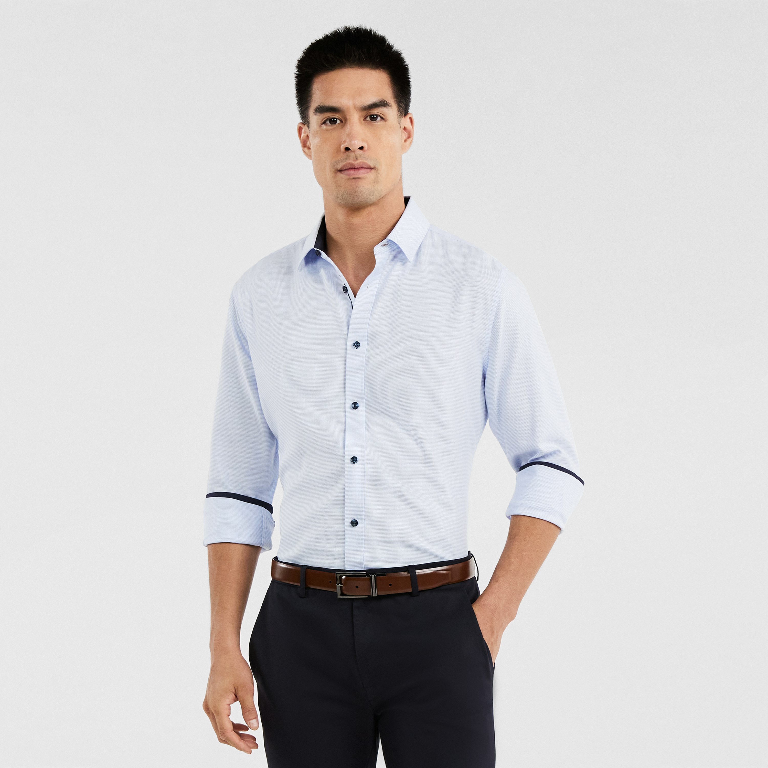 Light Blue Russo Textured Shirt | Men's Tops | Tarocash NZ