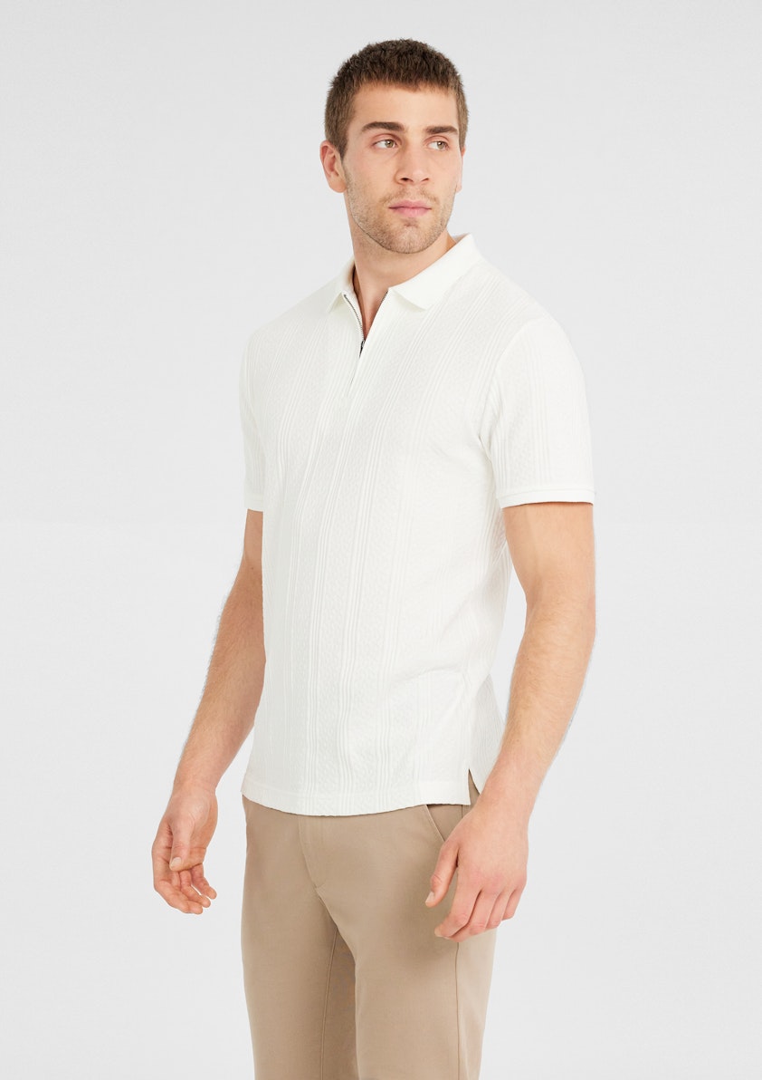 White Leroy Textured Zip Polo