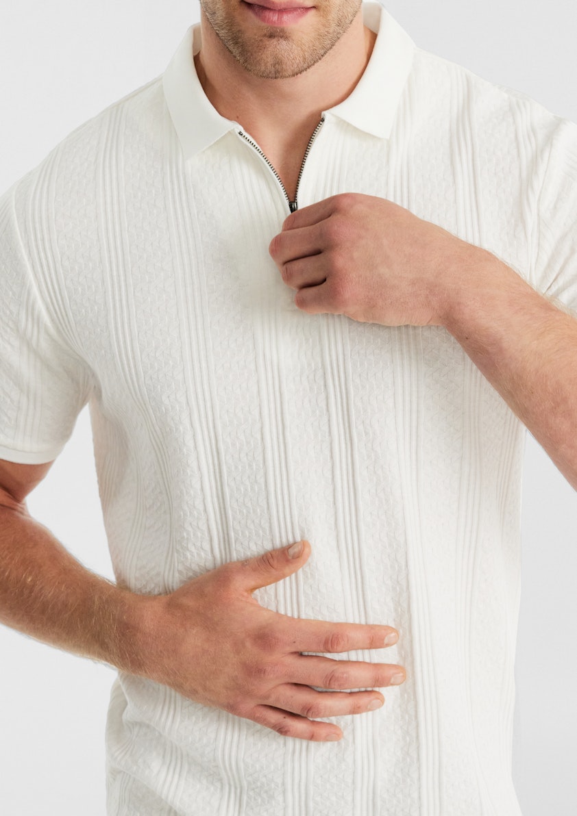 White Leroy Textured Zip Polo