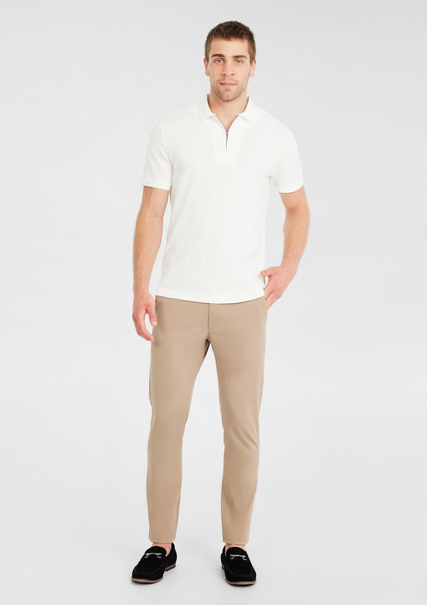 White Leroy Textured Zip Polo