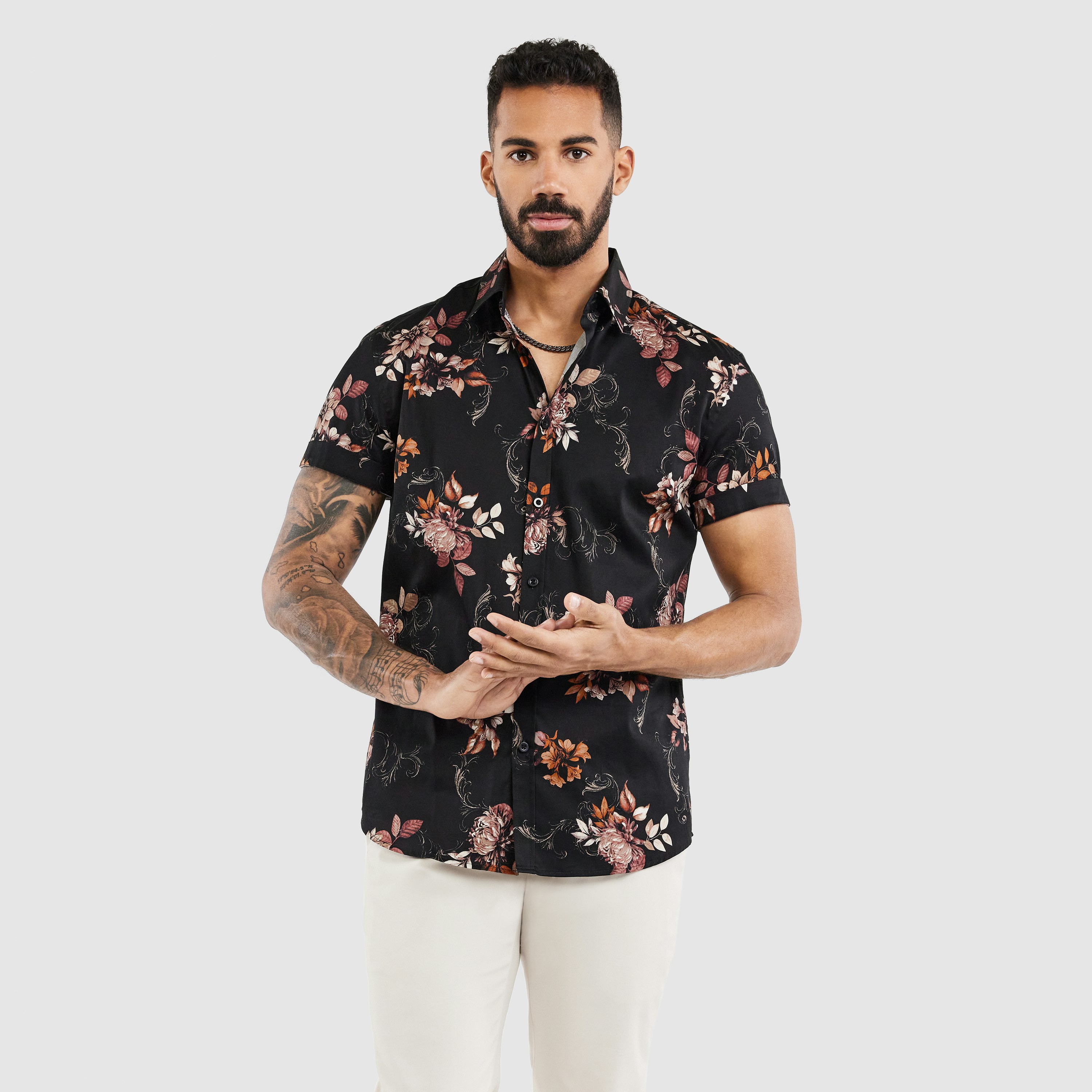 MENS BLACK FLORAL SHIRT