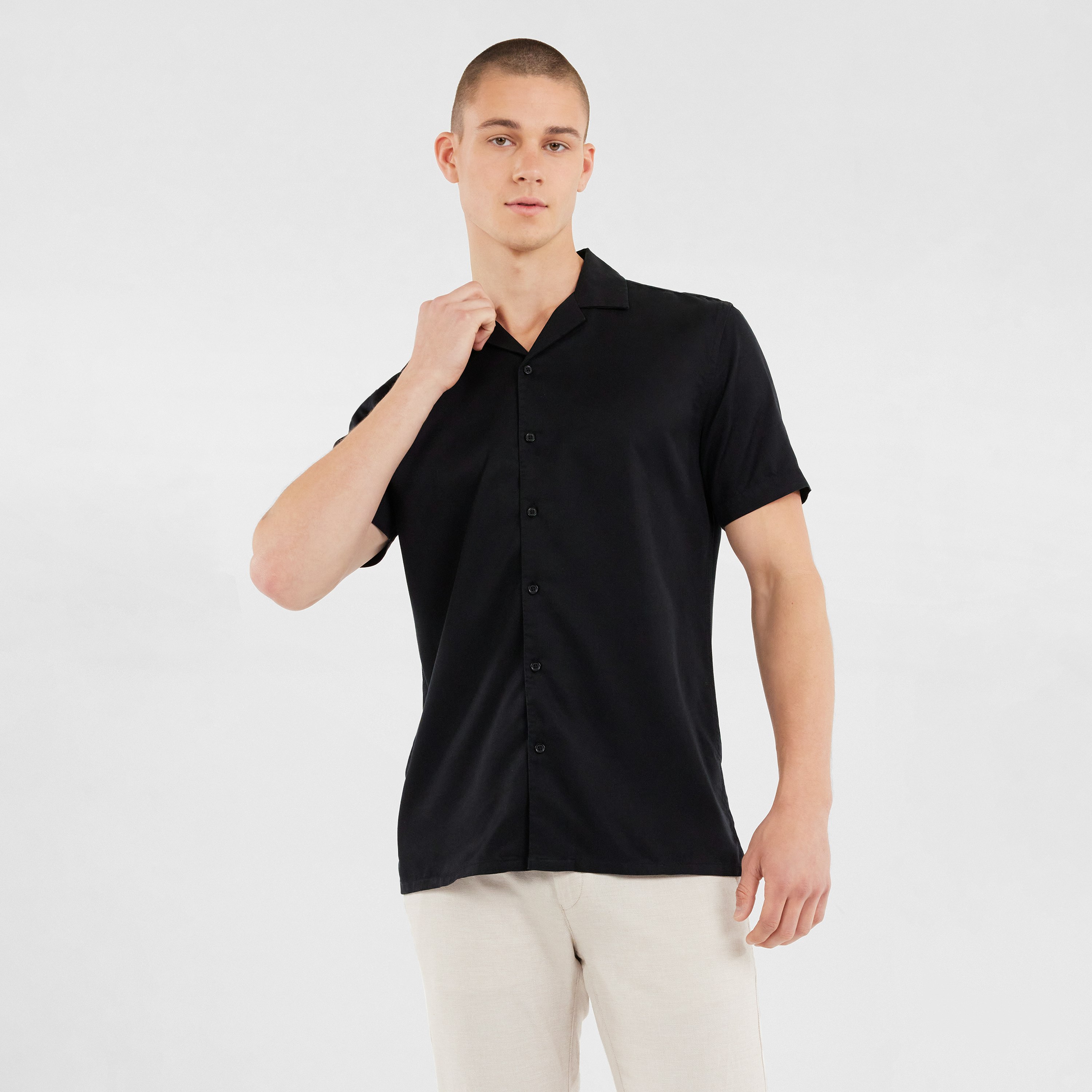 Black Daytona Tencel Shirt | Men's Tops | Tarocash AU