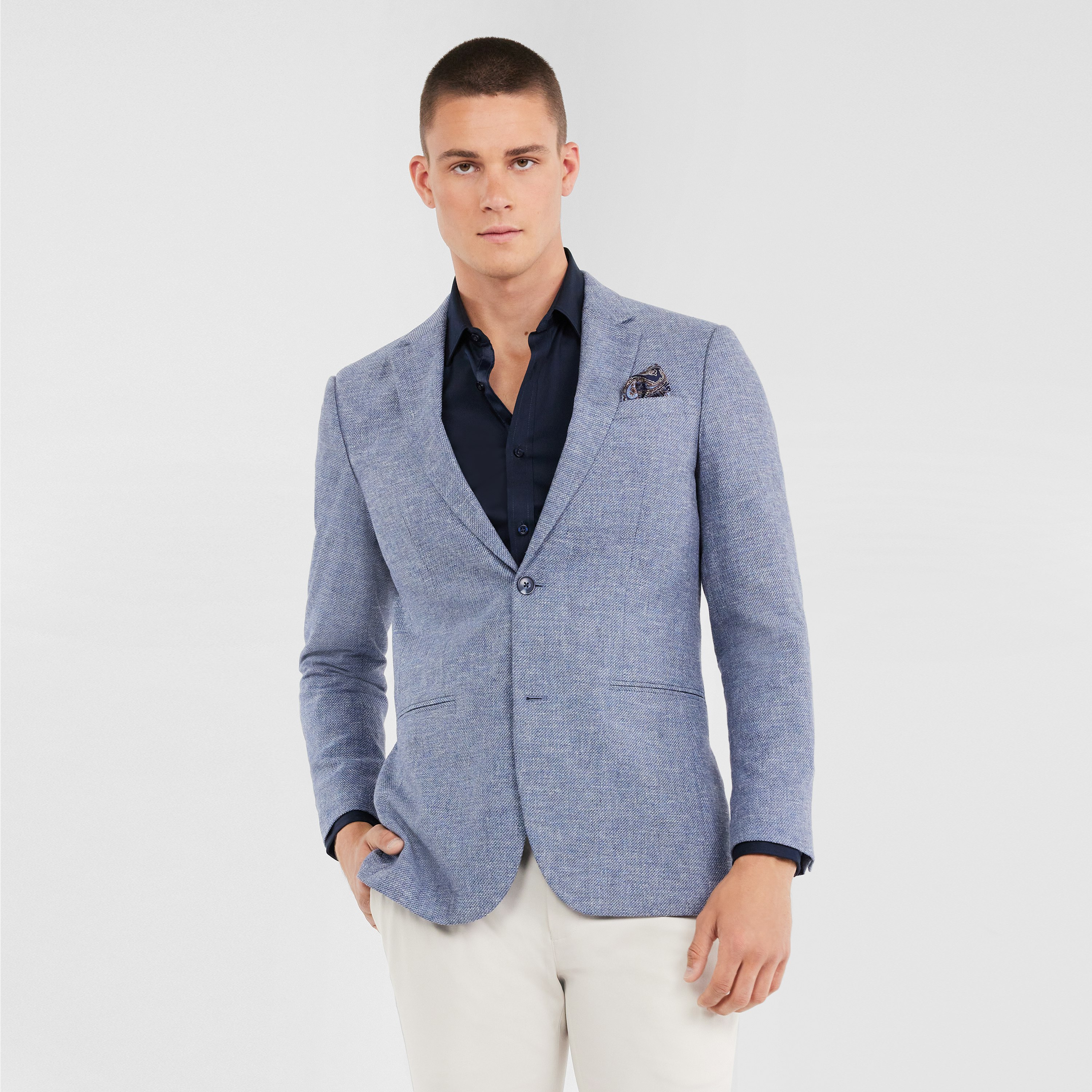 Mid Blue Bristol Linen Blazer | Men's Tops | Tarocash AU