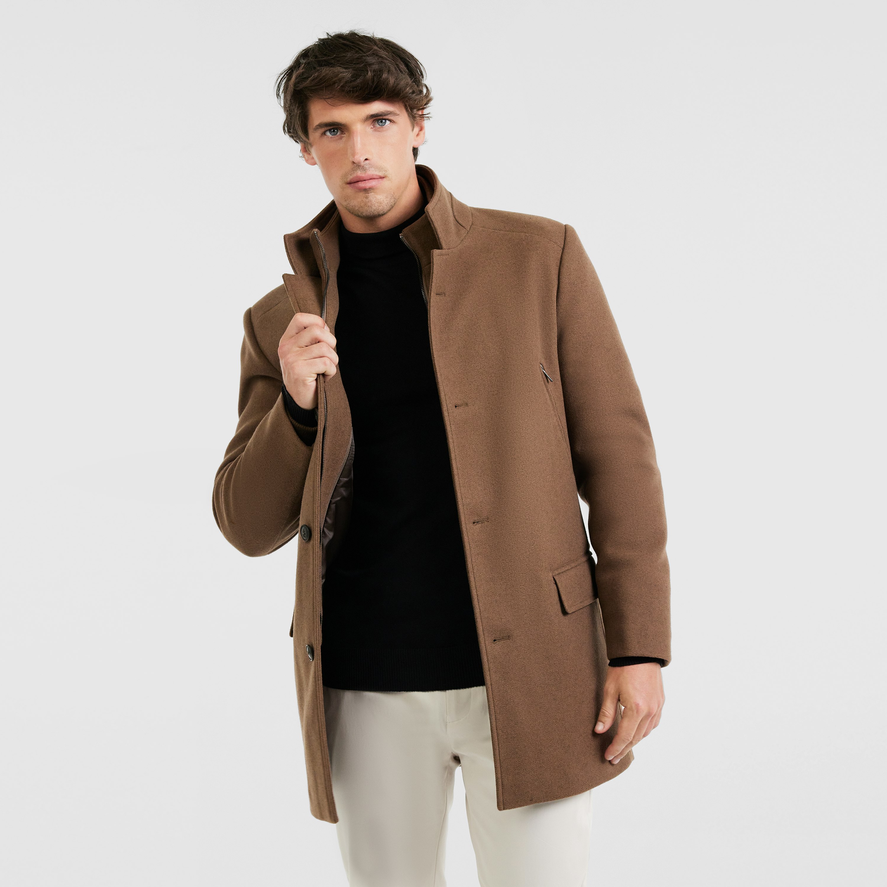 Camel Nelson Stretch Coat | Men's Tops | Tarocash NZ