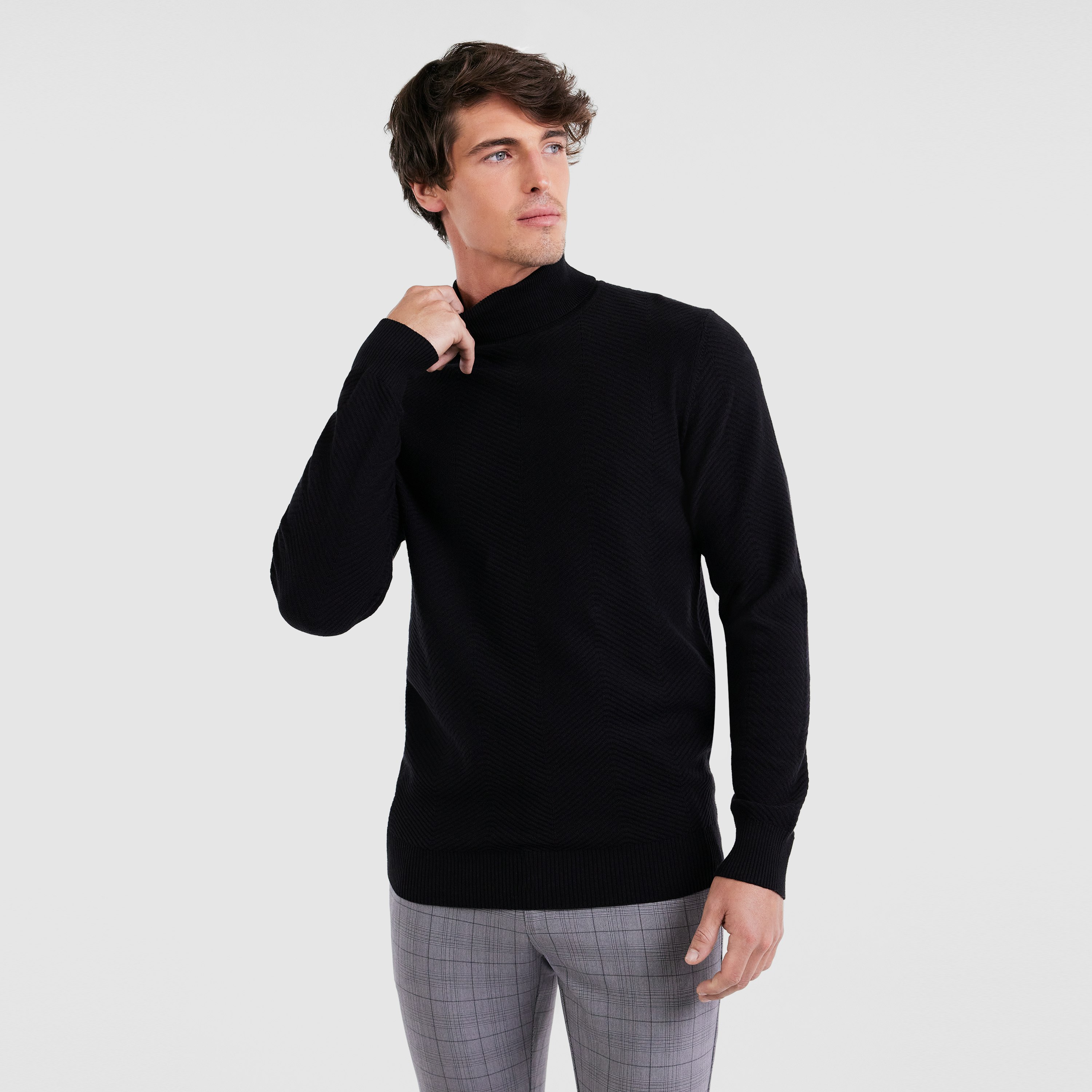 Black Aubrey Textured Roll Neck | Men's Tops | Tarocash AU