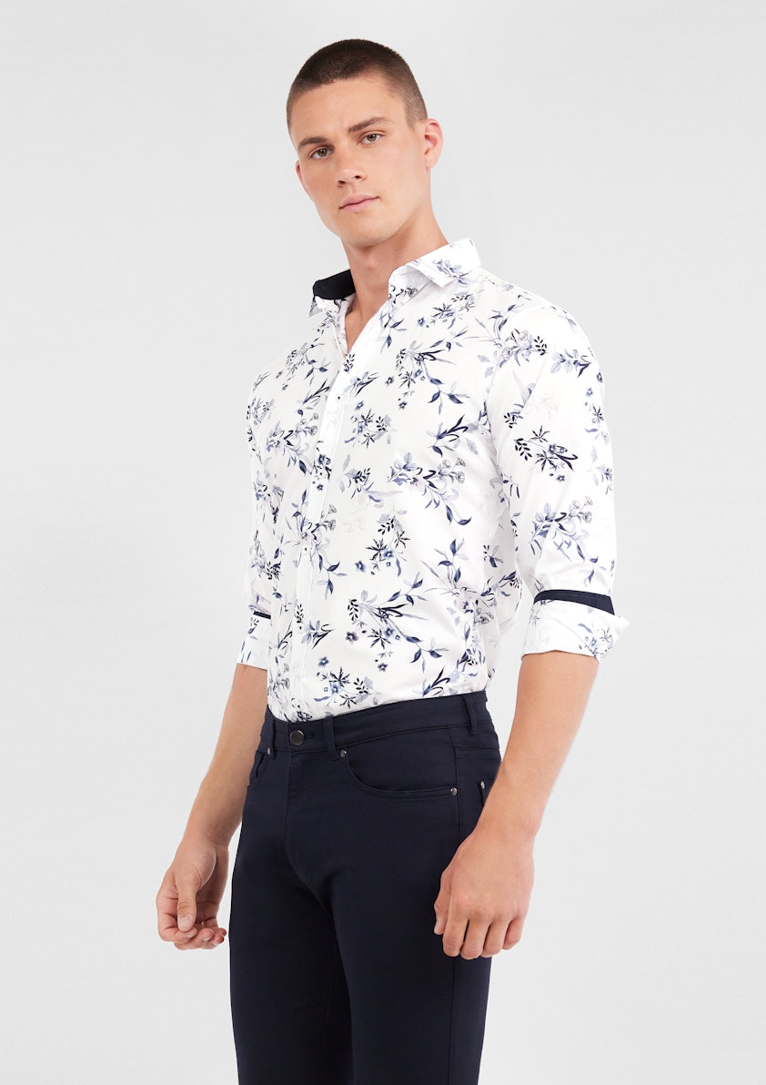 White Keyside Slim Leaf Shirt