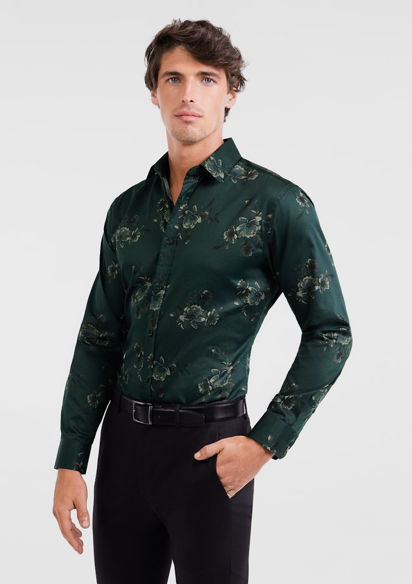 Dark Green Killarney Slim Floral Shirt