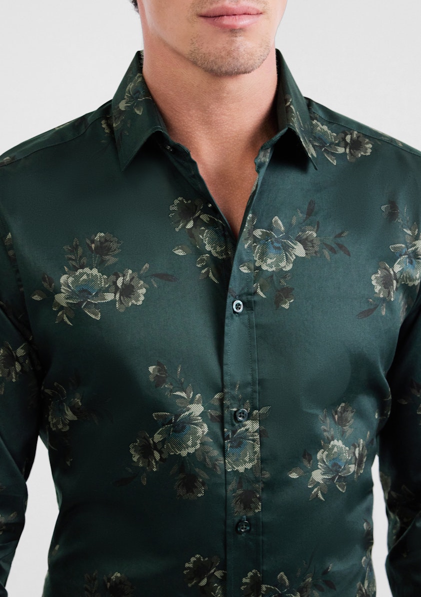 Dark Green Killarney Slim Floral Shirt