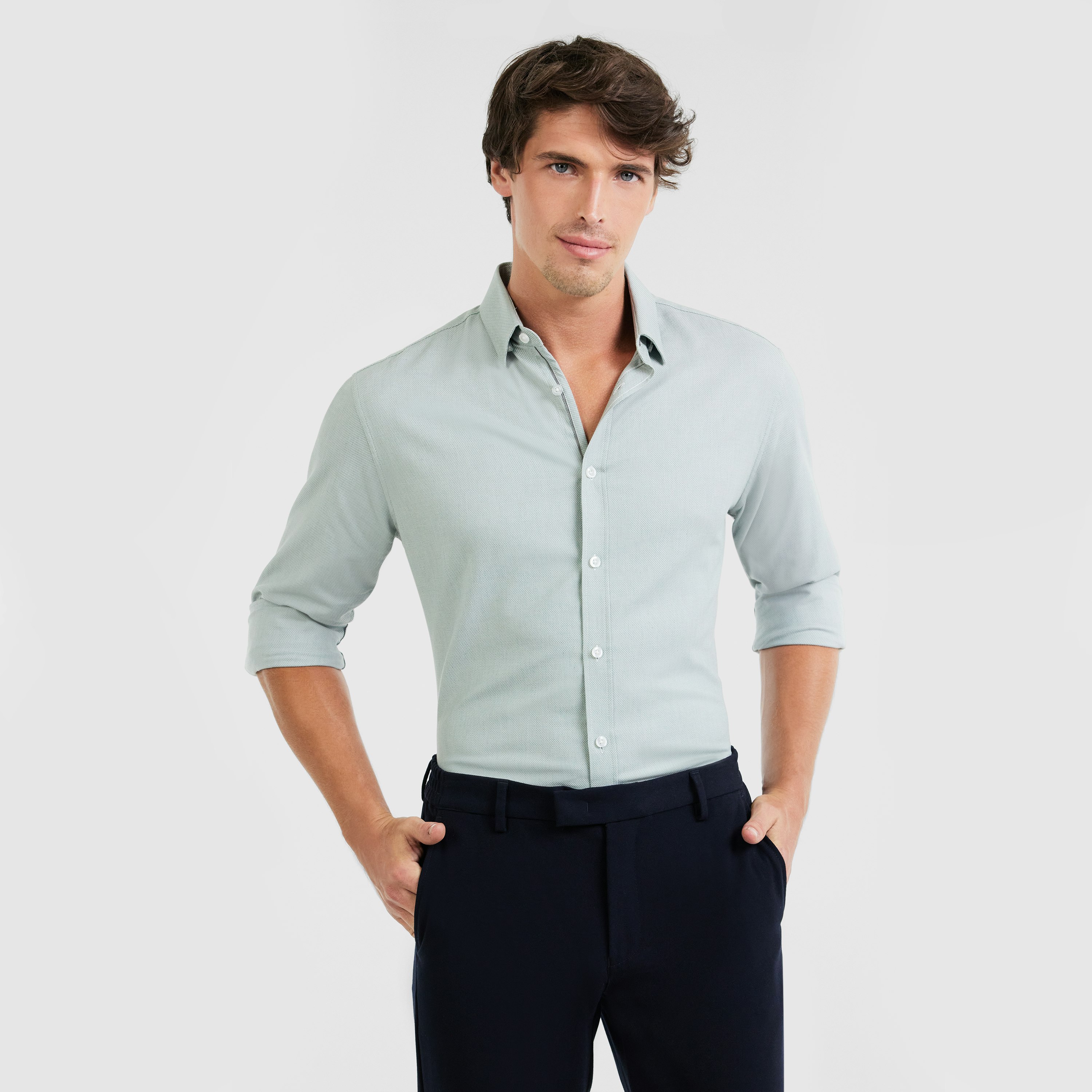 Light Green Halewood Slim Stretch Shirt | Men's Tops | Tarocash AU