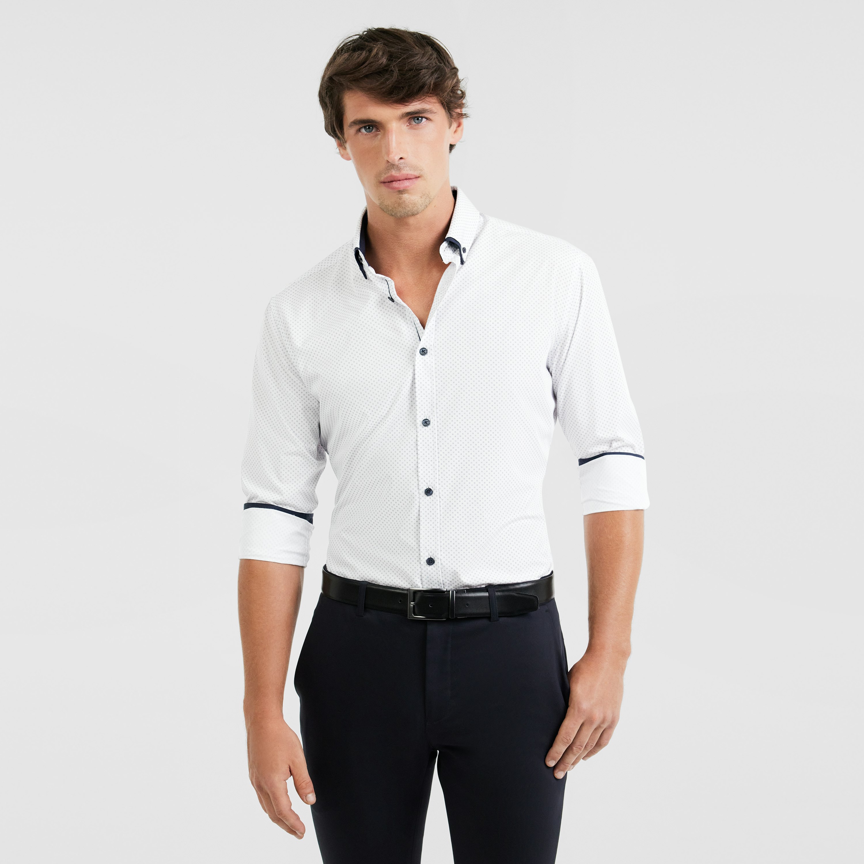 White Judd Bamboo Slim Geo Shirt | Men's Tops | Tarocash NZ