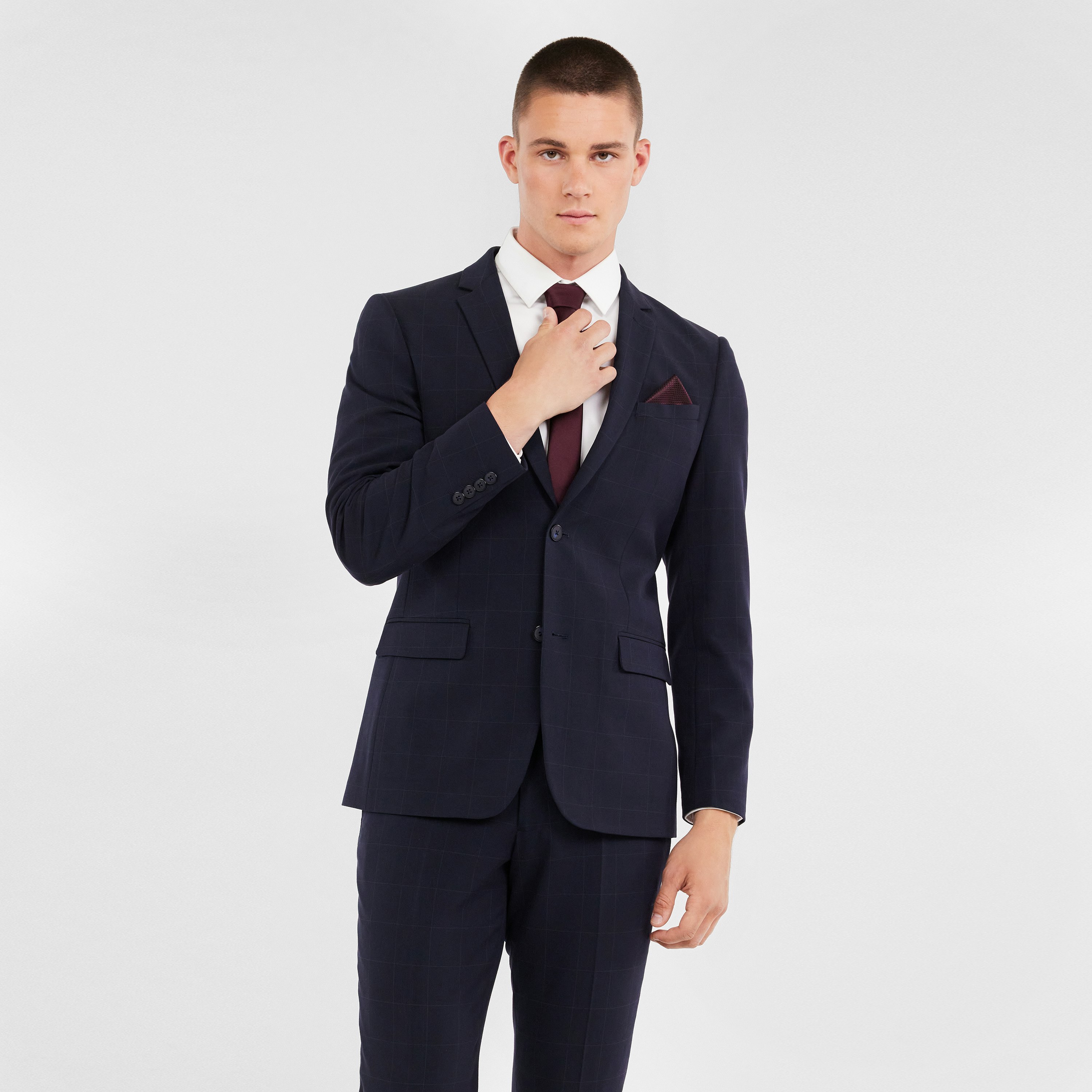 Navy Carlyle Slim Check Suit Jacket | Men's Tops | Tarocash AU