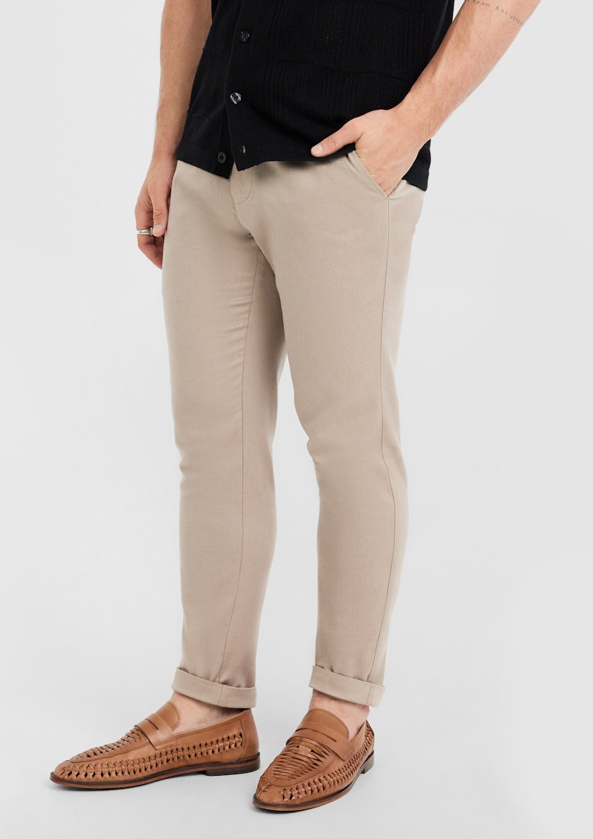 Sand Lucca Slim Stretch Linen Pant