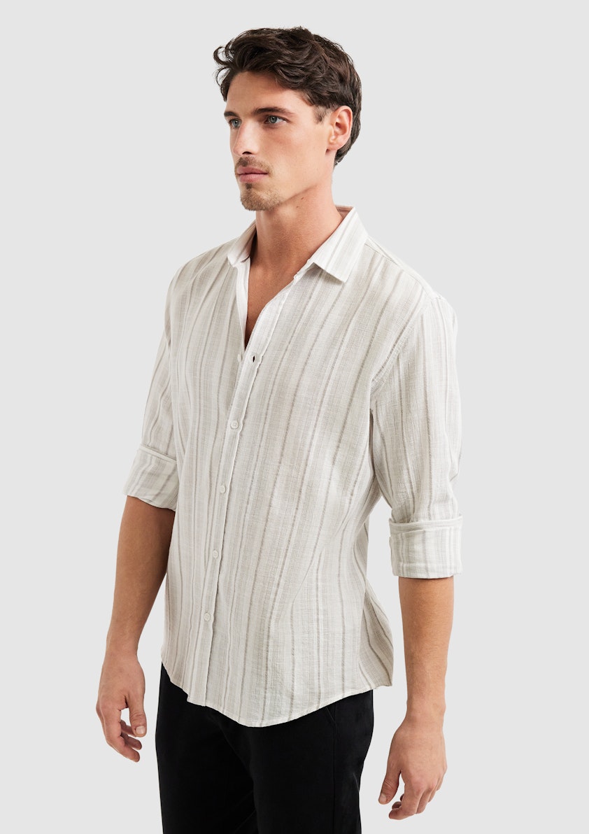 White Maine Textured Stripe Shirt