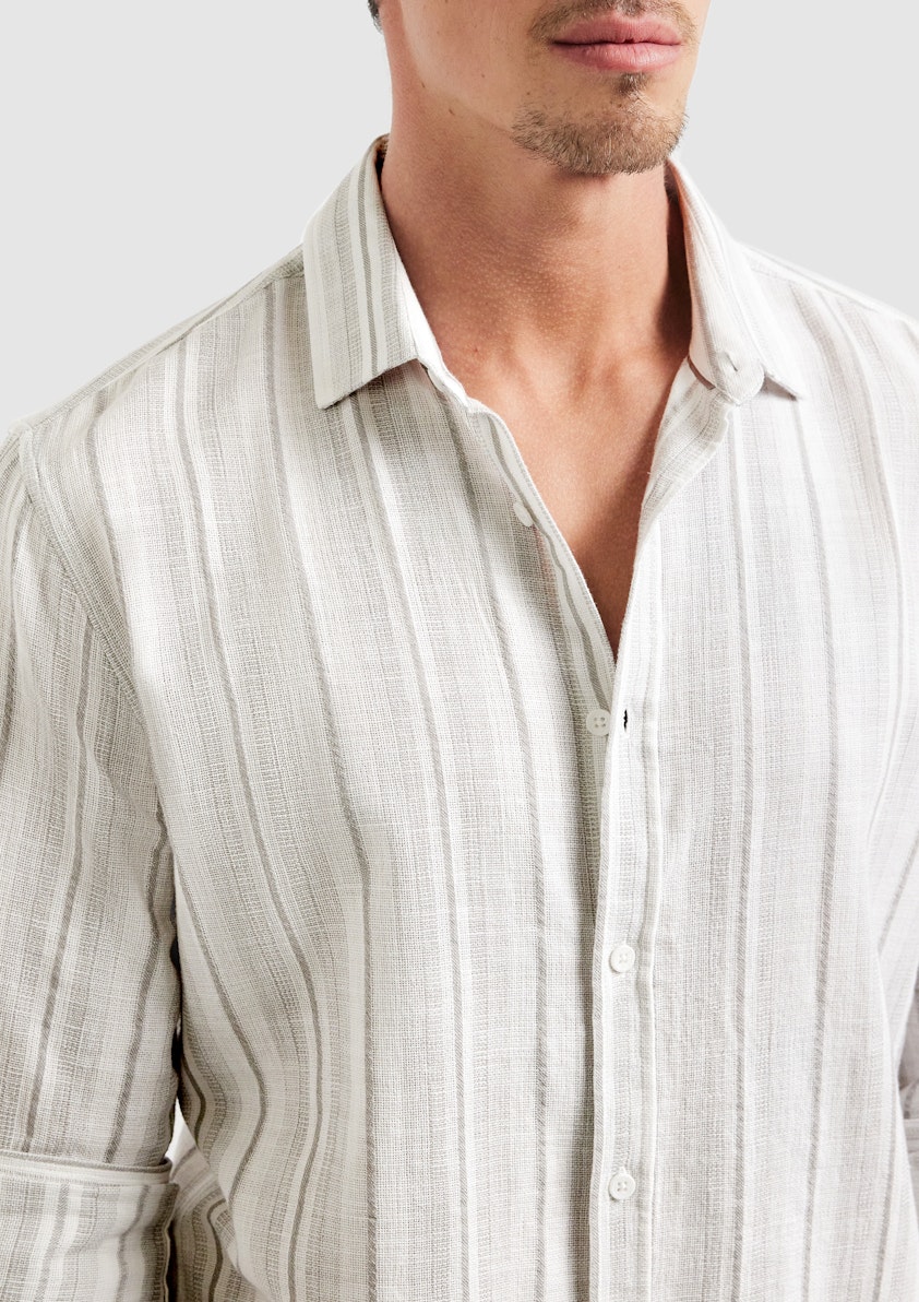 White Maine Textured Stripe Shirt
