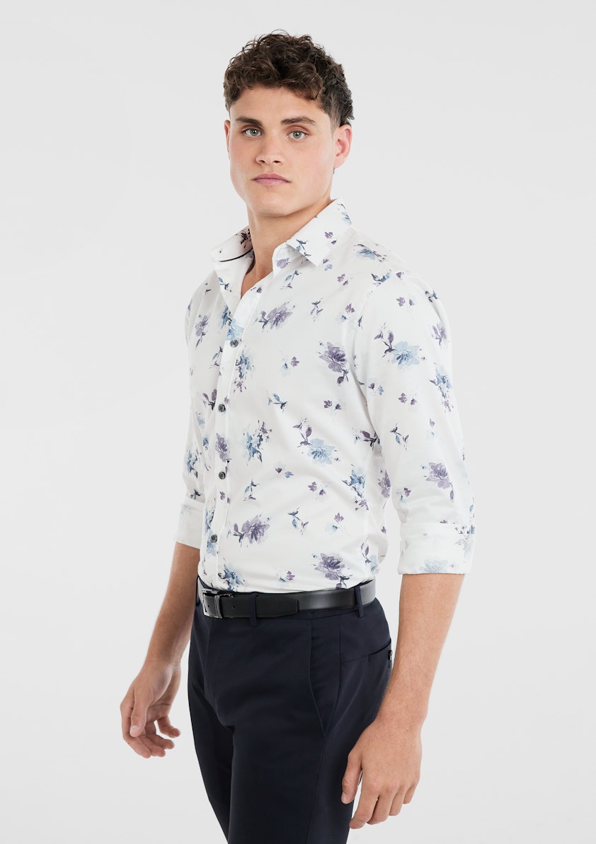 White Valenta Slim Floral Shirt