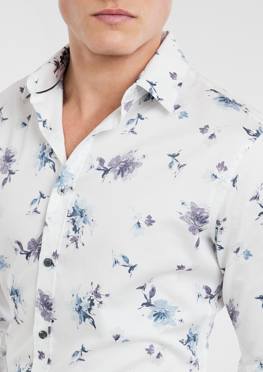 White Valenta Slim Floral Shirt