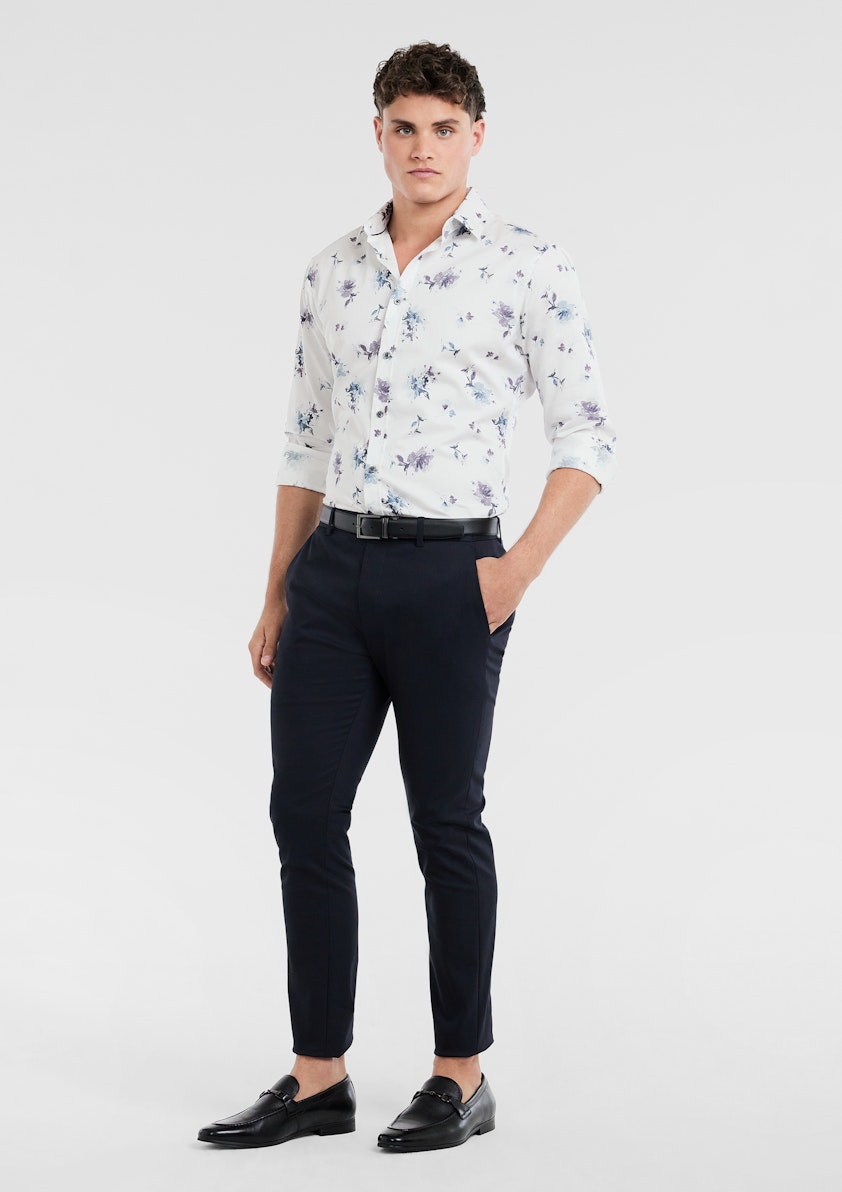 White Valenta Slim Floral Shirt