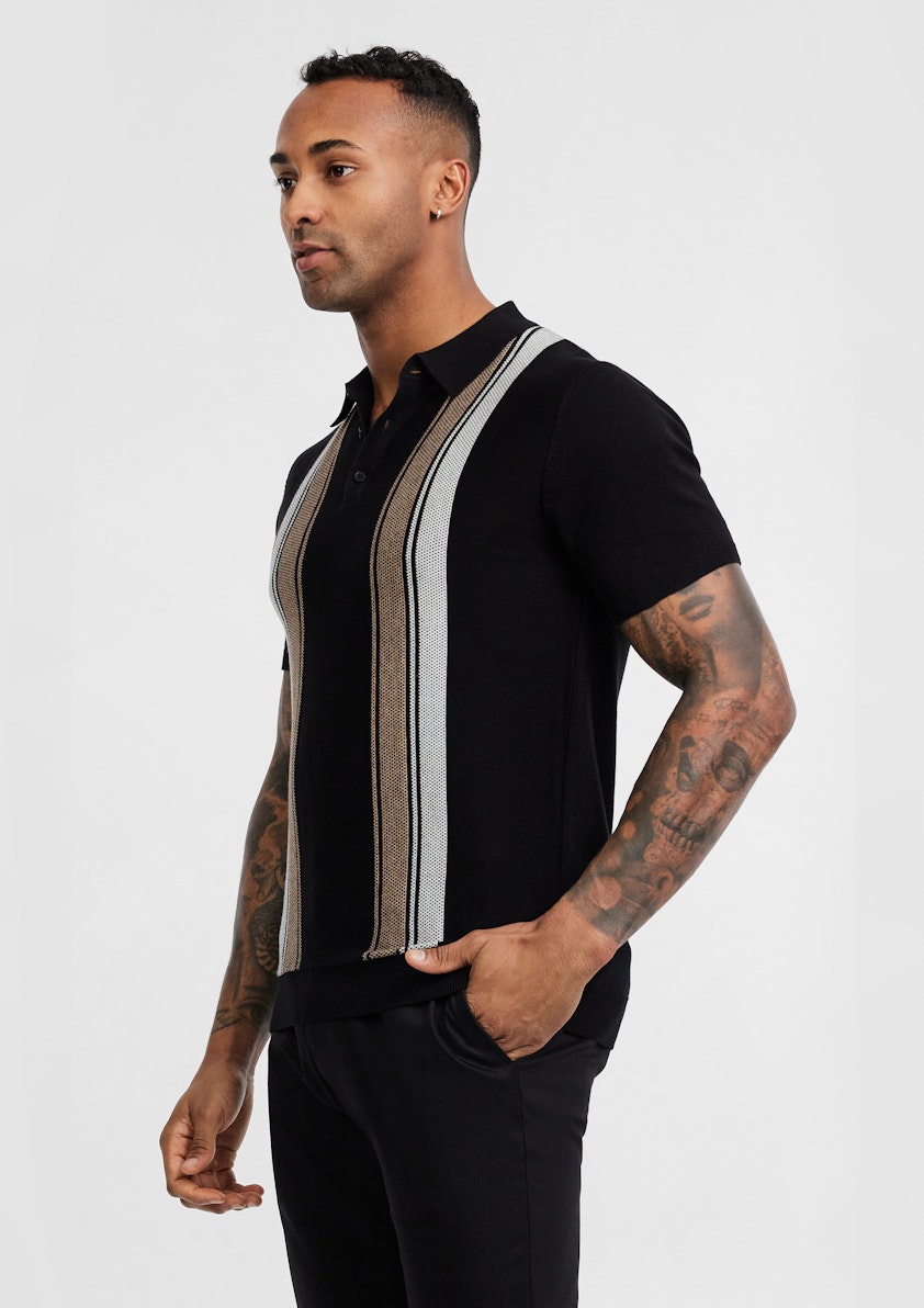 Black Canning Stripe Knit Polo