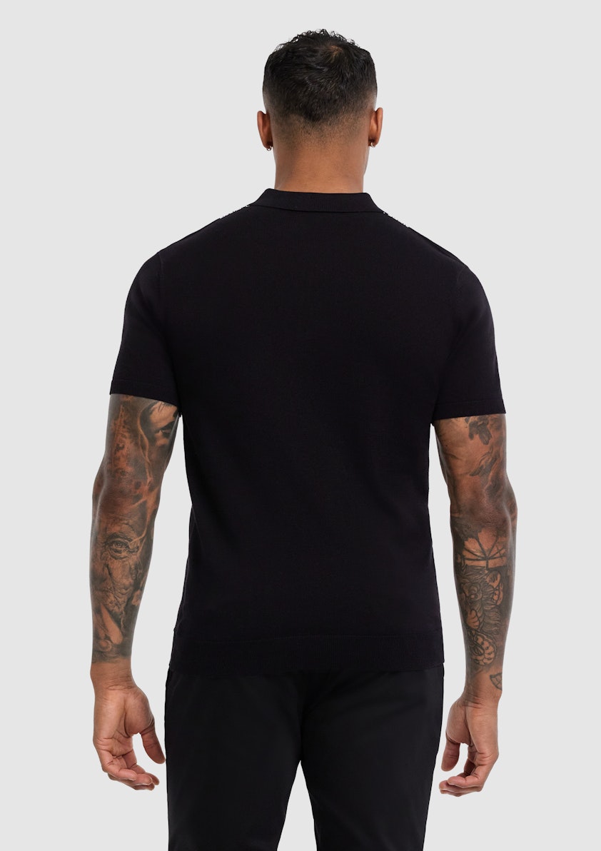Black Canning Stripe Knit Polo