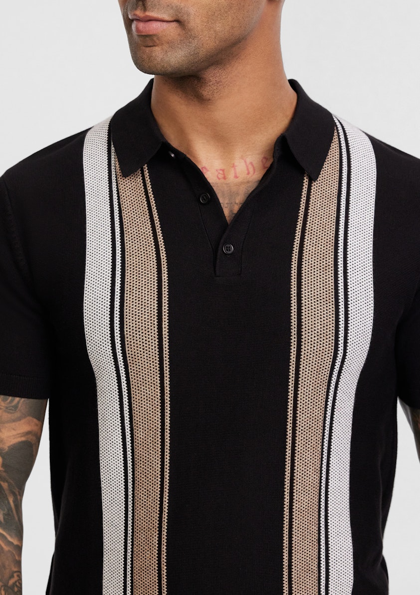 Black Canning Stripe Knit Polo