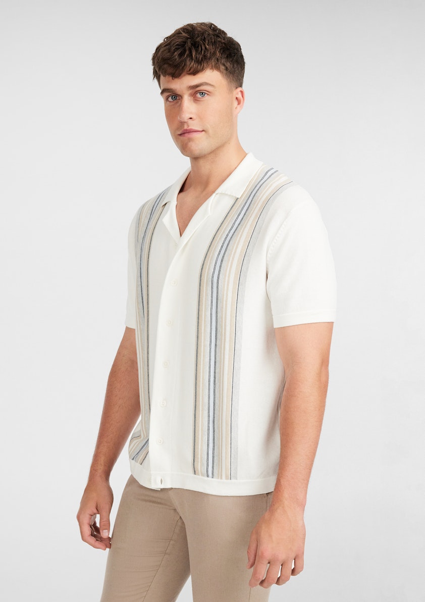 Ivory Brody Stripe Knit Polo Shirt