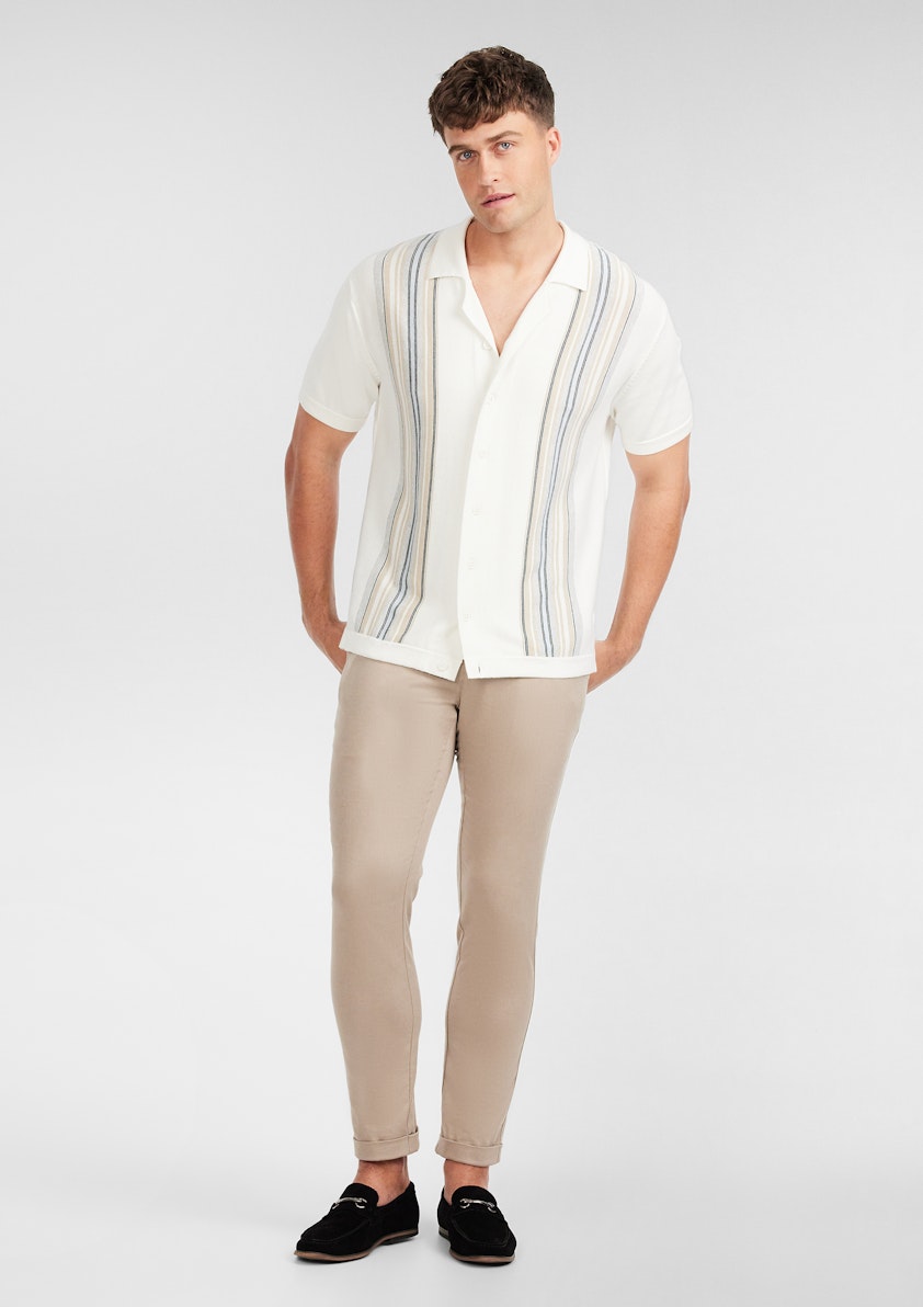 Ivory Brody Stripe Knit Polo Shirt