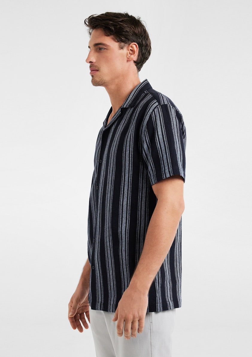 Navy Santorini Stripe Texture Shirt