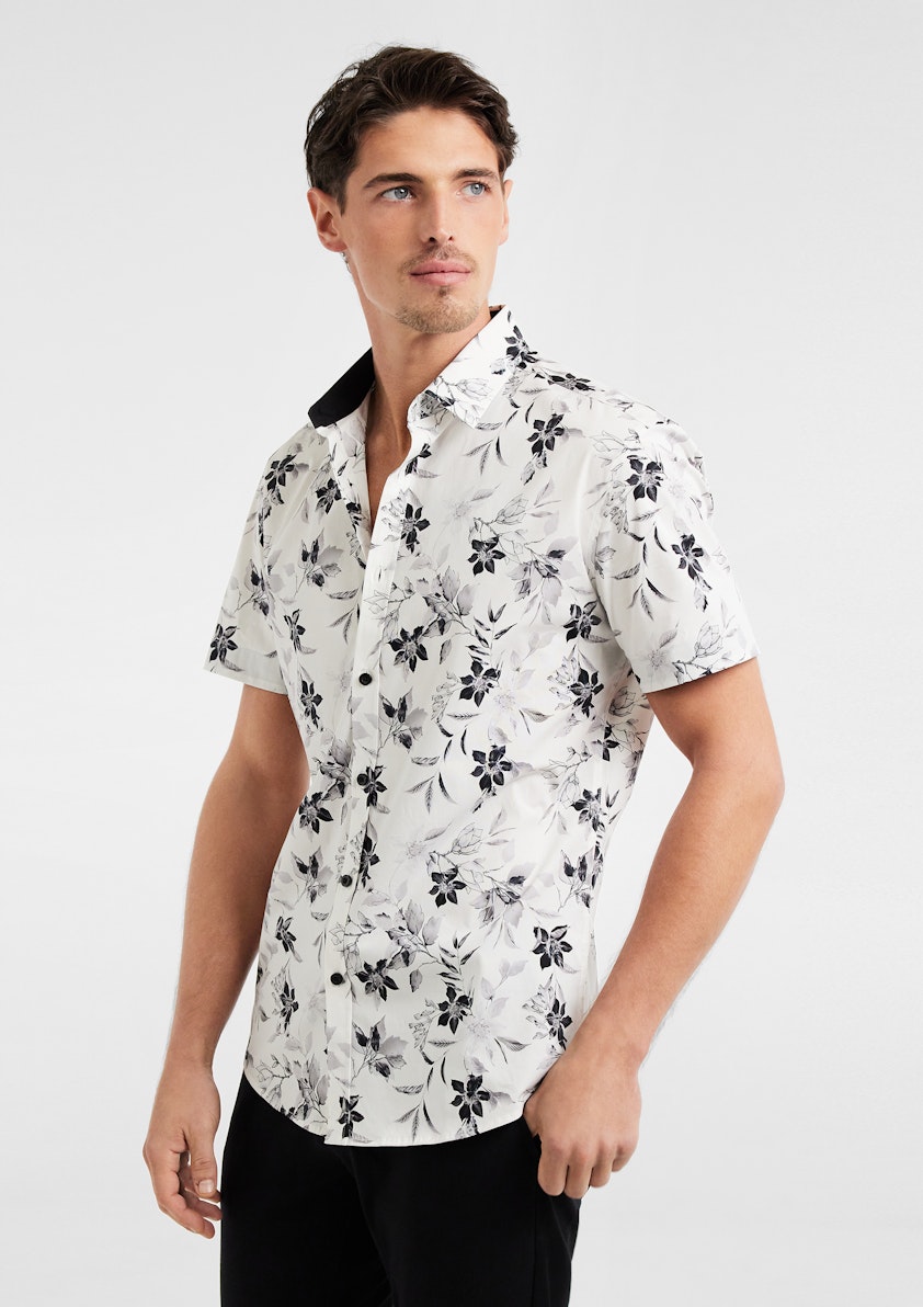 White Skyline Stretch Floral Shirt