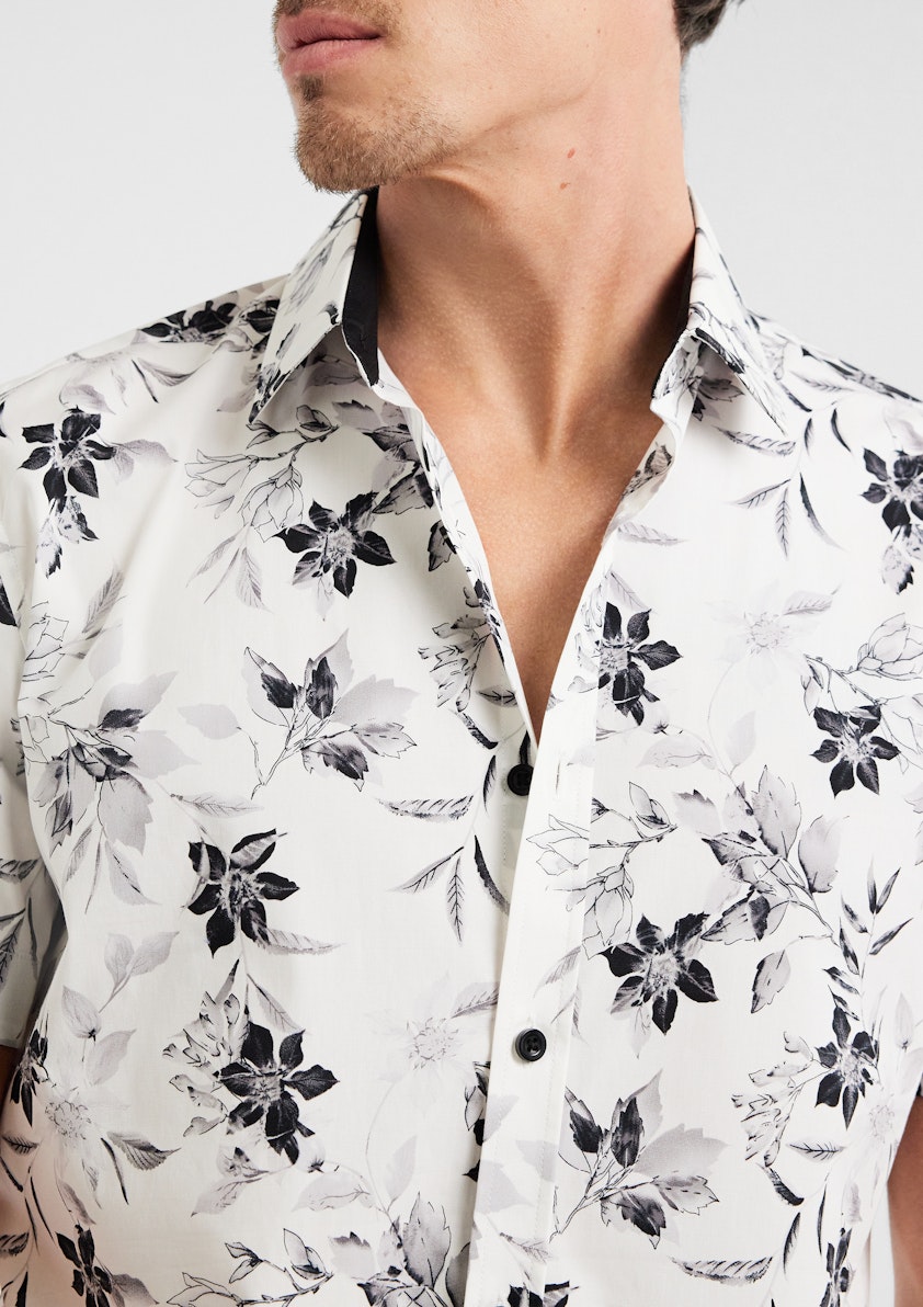 White Skyline Stretch Floral Shirt