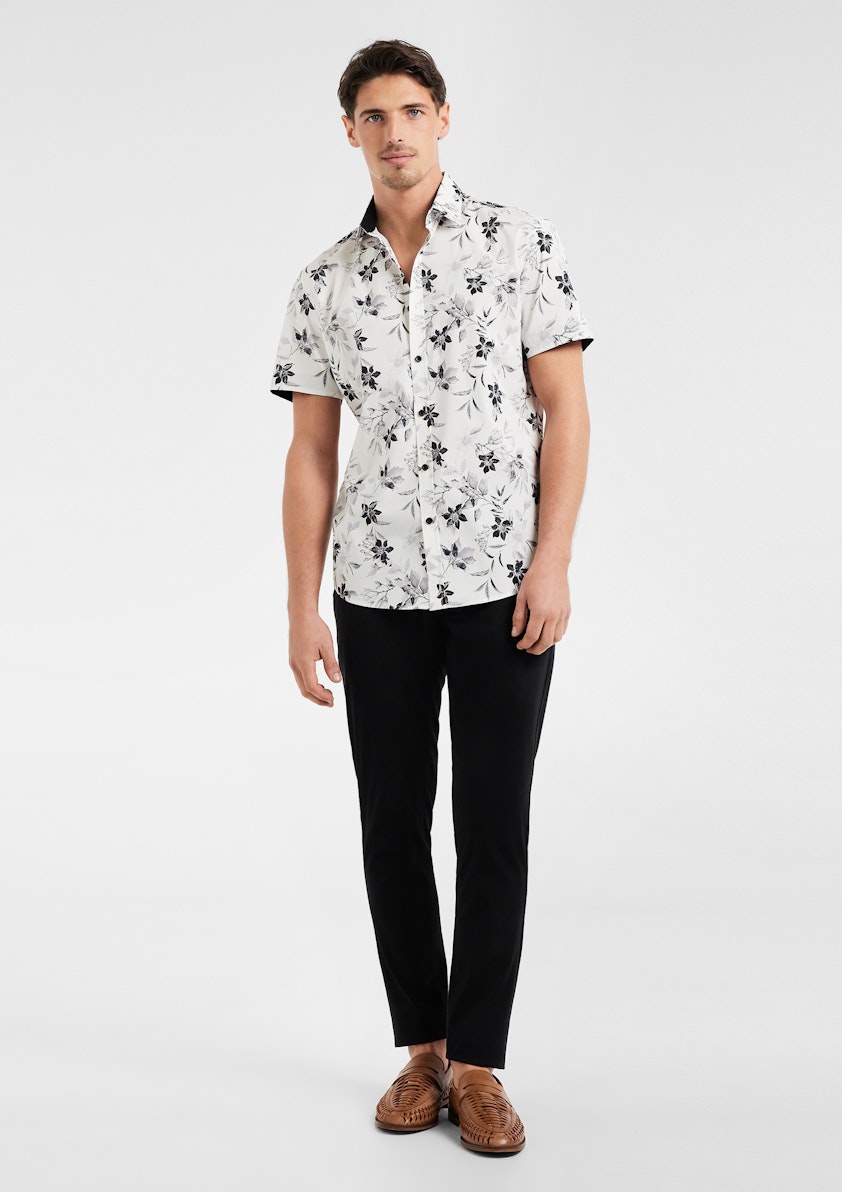 White Skyline Stretch Floral Shirt