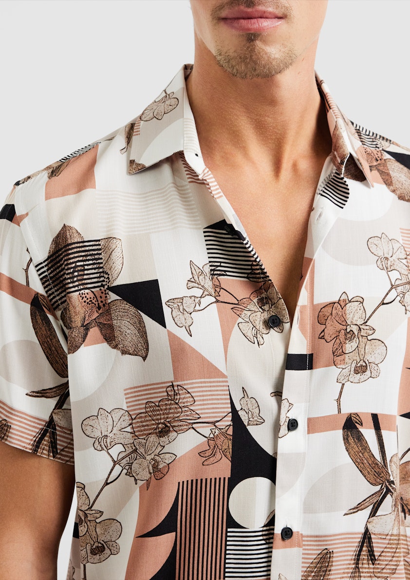 White Athens Viscose Abstract Shirt