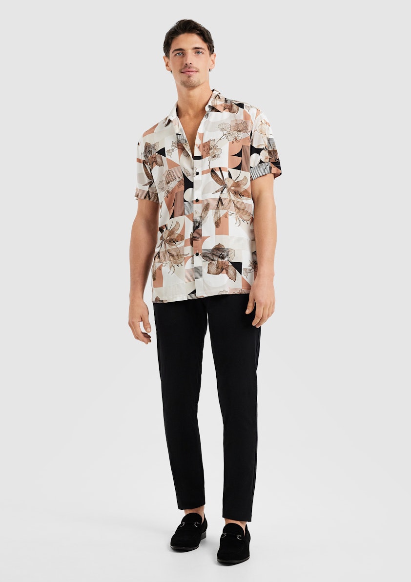 White Athens Viscose Abstract Shirt