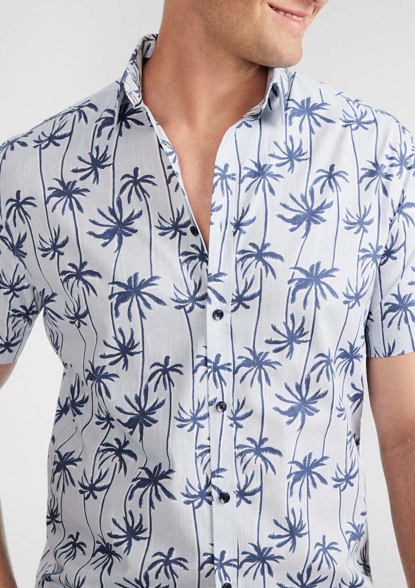 Light Blue Haven Palm Shirt