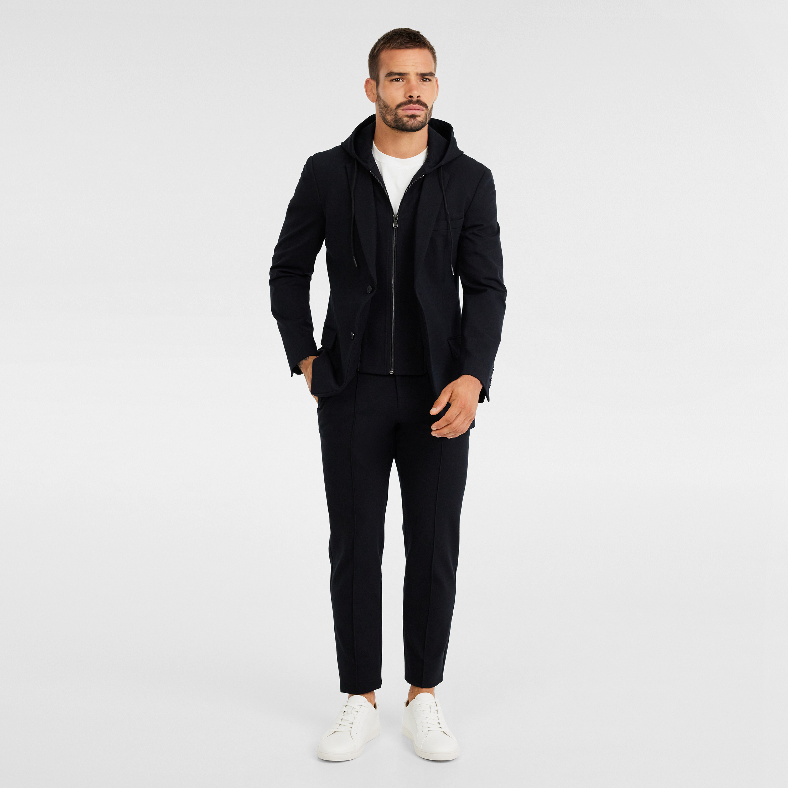 Black Tech Tailoring Hooded Blazer