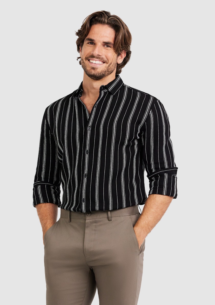 Black Davis Linen Stripe Shirt