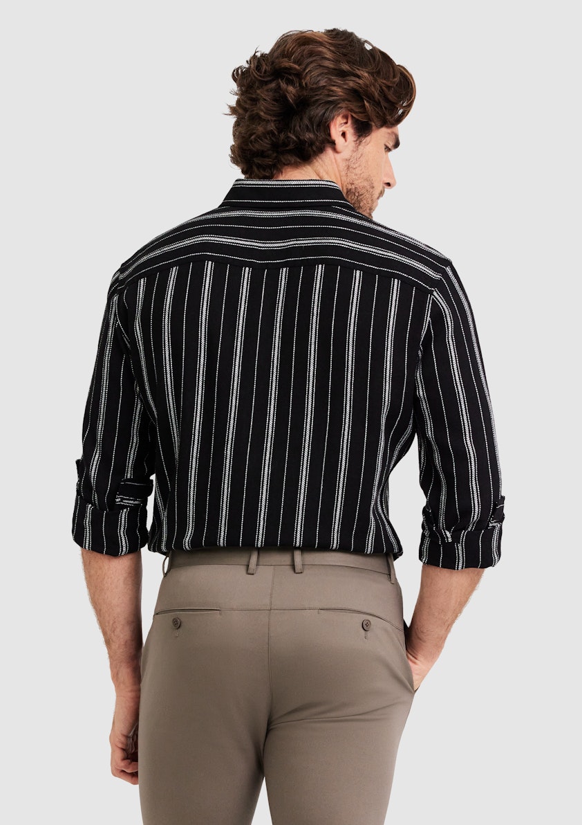 Black Davis Linen Stripe Shirt
