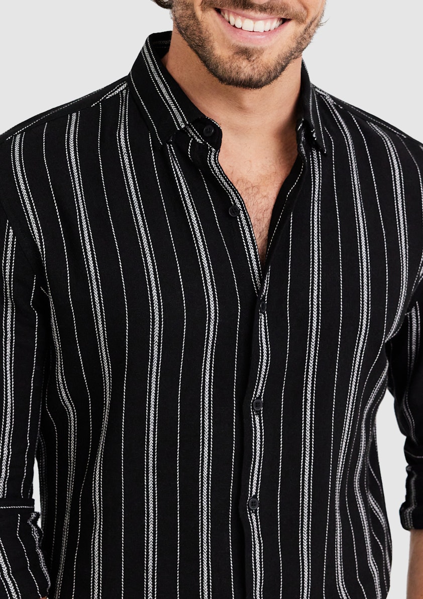 Black Davis Linen Stripe Shirt