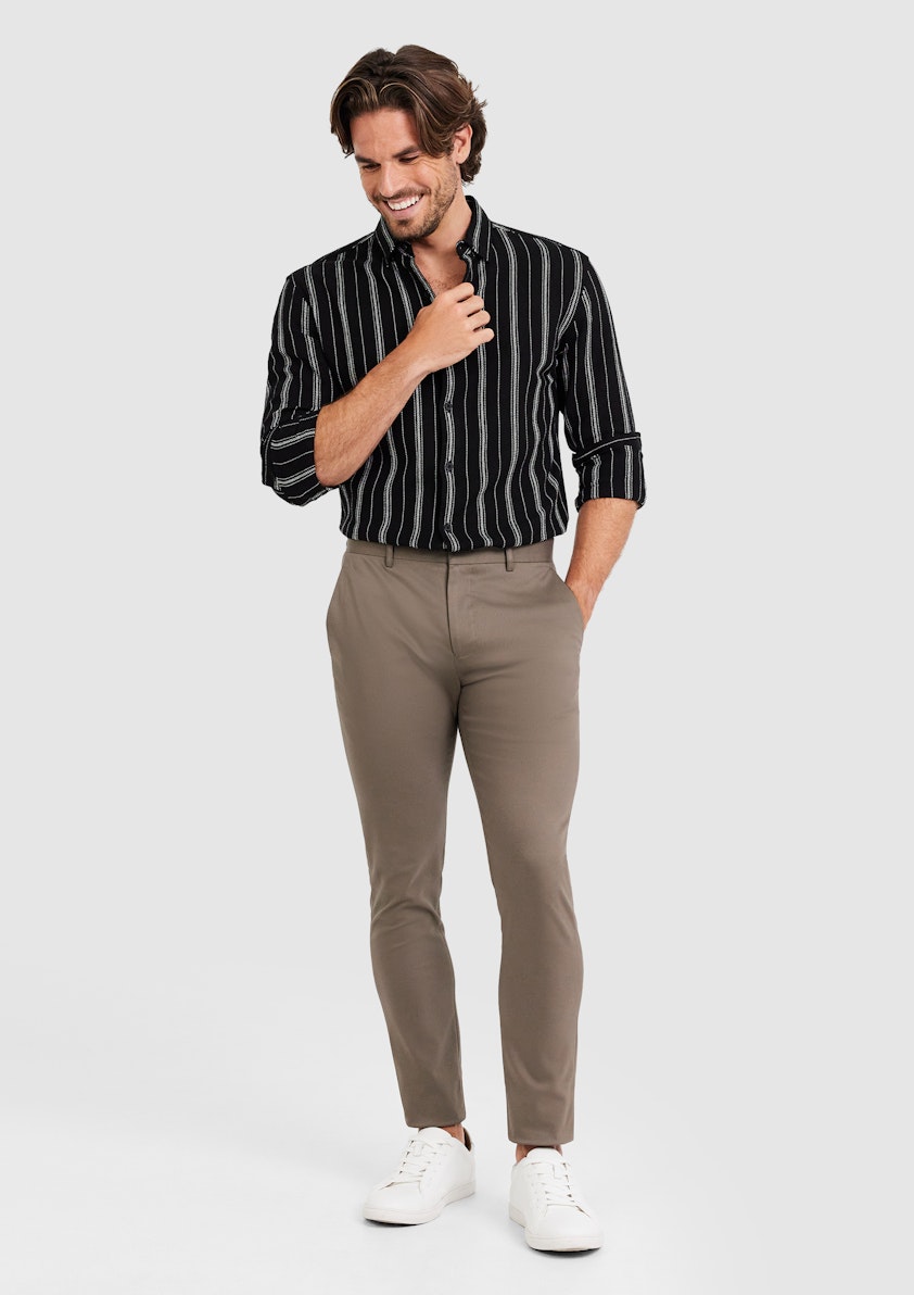 Black Davis Linen Stripe Shirt