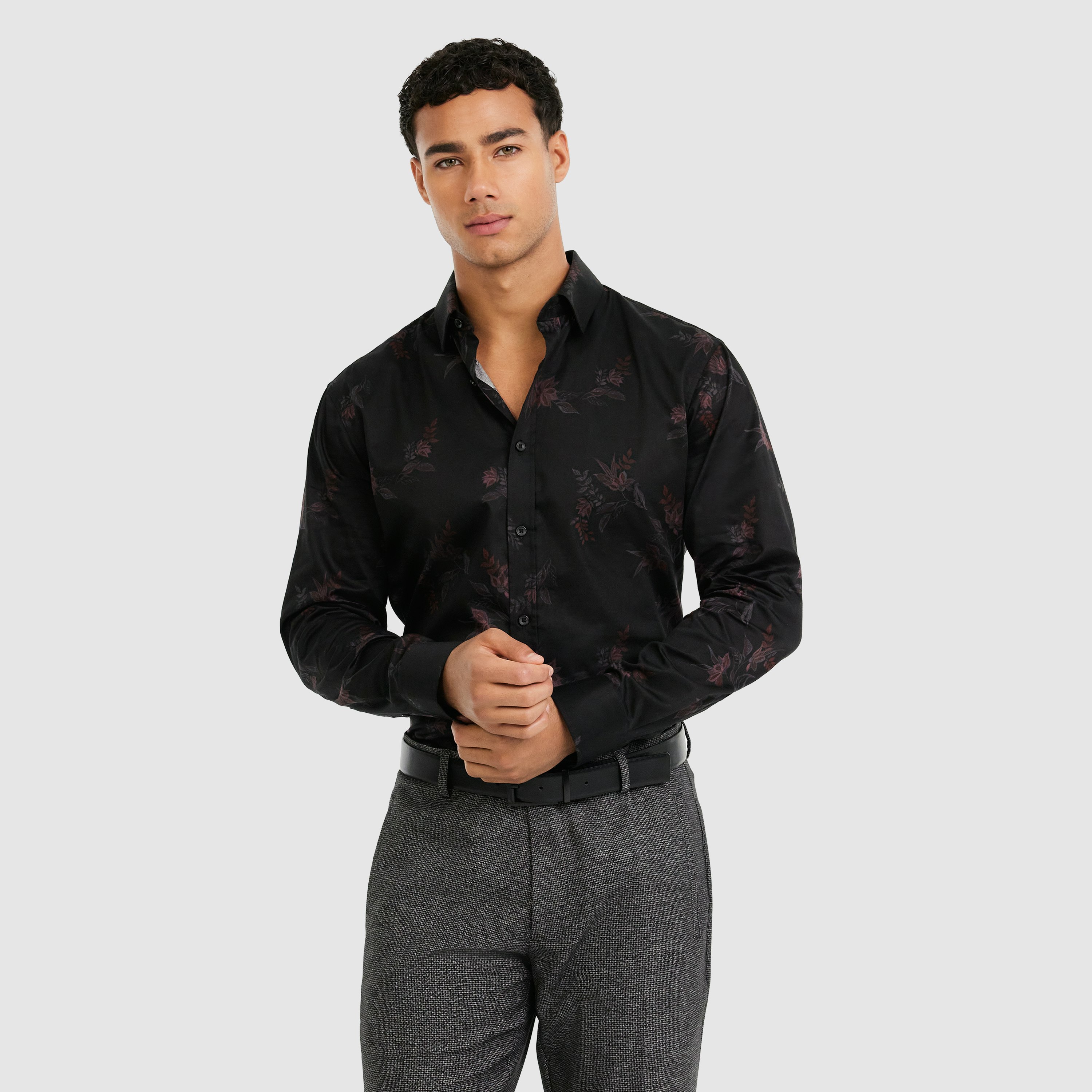 Men's Black Floral Slim Fit Casual Shirt
