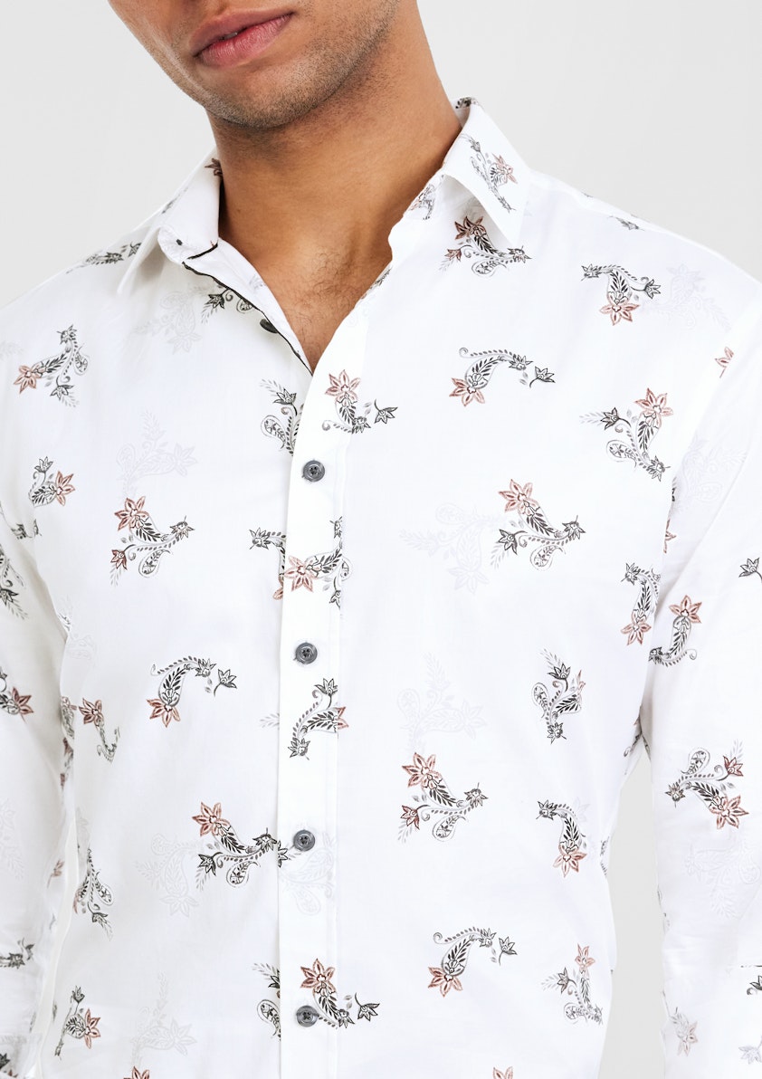 White Swift Slim Paisley Shirt