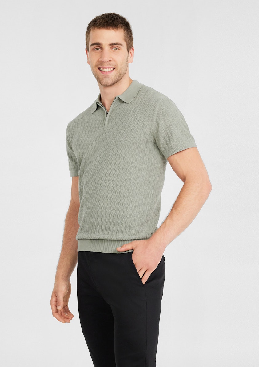 Light Khaki Darius Zip Knit Polo
